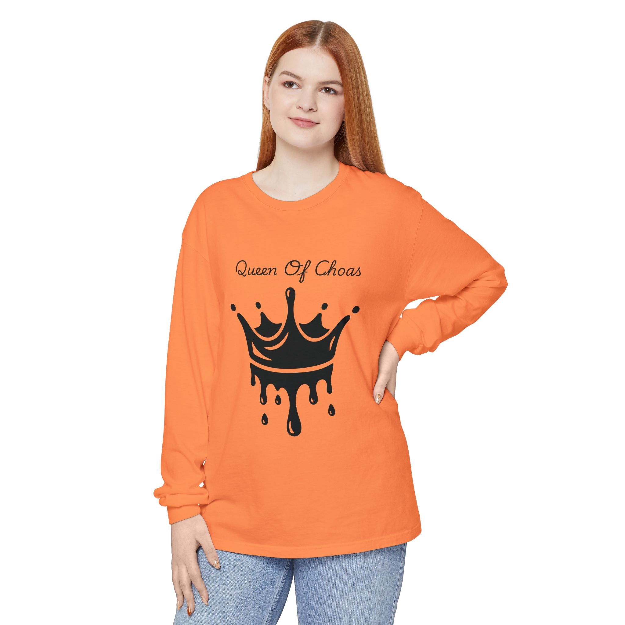 Queen of Chaos Long Sleeve T-Shirt - Stylish Unisex Apparel for Creative Souls, Casual Wear, Gift for Her, Birthday, Everyday Style
