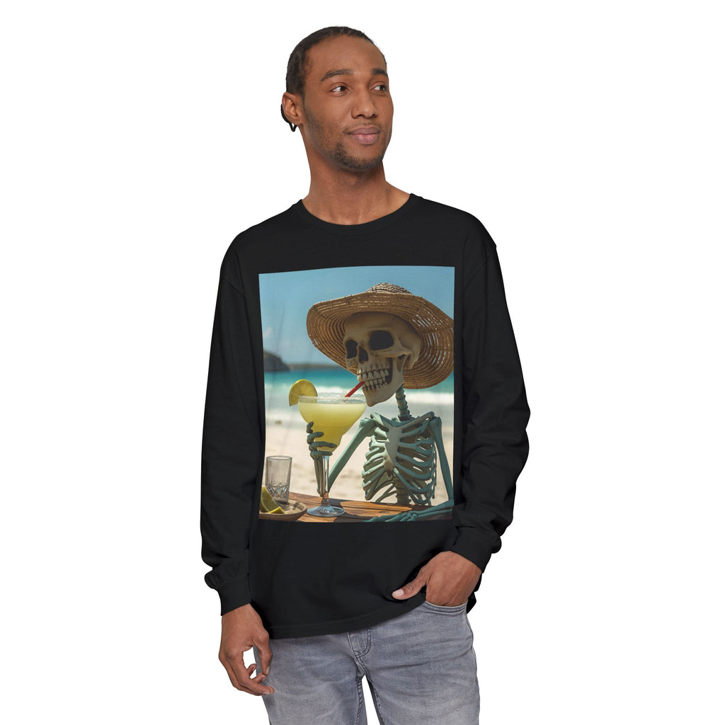 Chill Vibes Skeleton Unisex Garment-dyed Long Sleeve T-Shirt