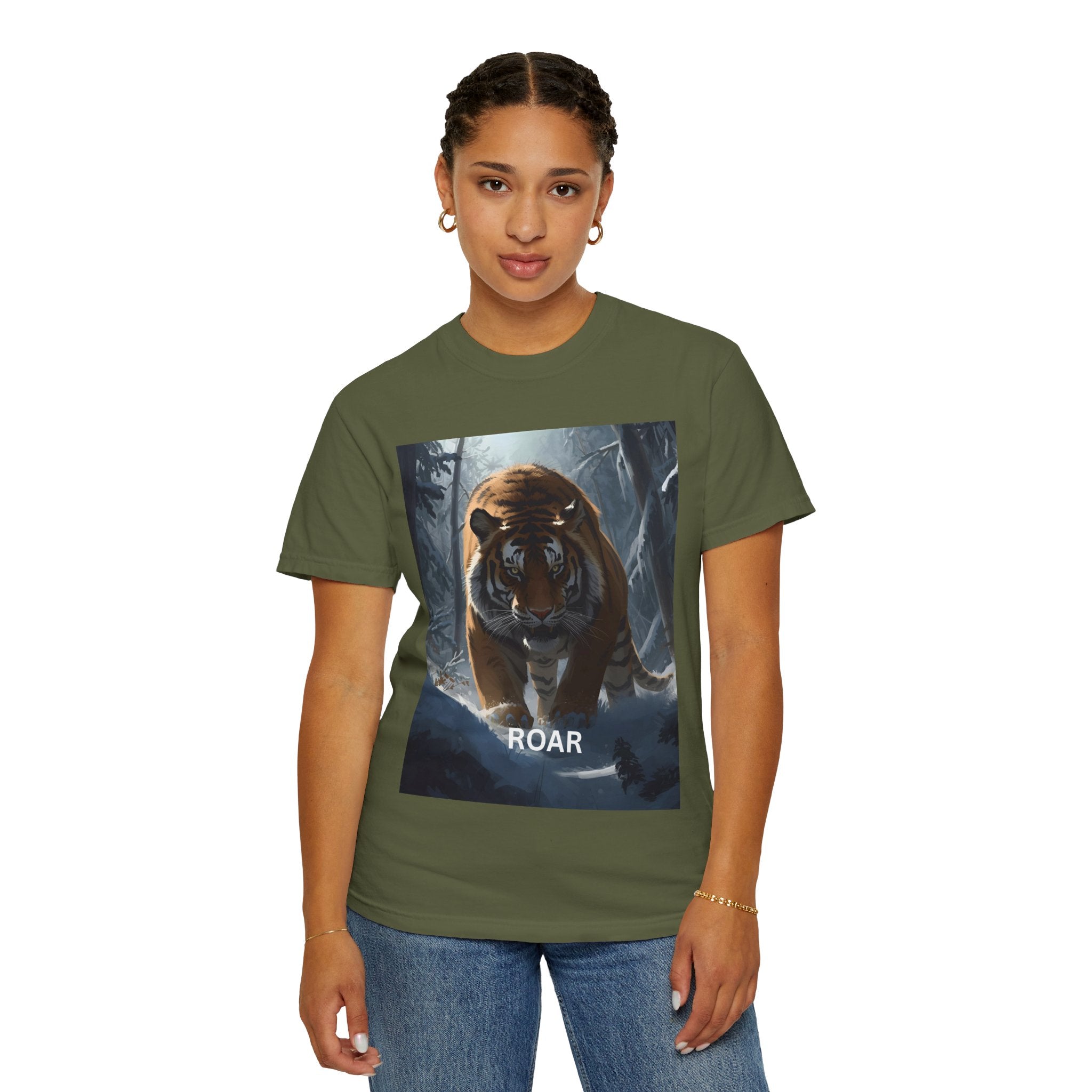 Tiger Roar Snow Unisex T-Shirt, Animal Lover Gift, Wildlife Tee, Casual Wear, Adventure Shirt, Nature Inspired Apparel