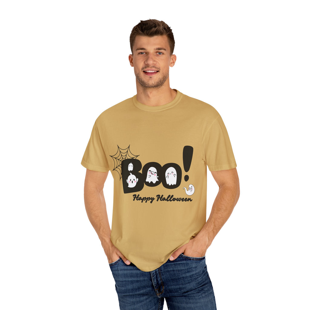 Halloween Boo T-Shirt, Unisex Garment-Dyed Tee, Spooky Costume, Fall Apparel, Trick or Treat Shirt, Ghost Print Top