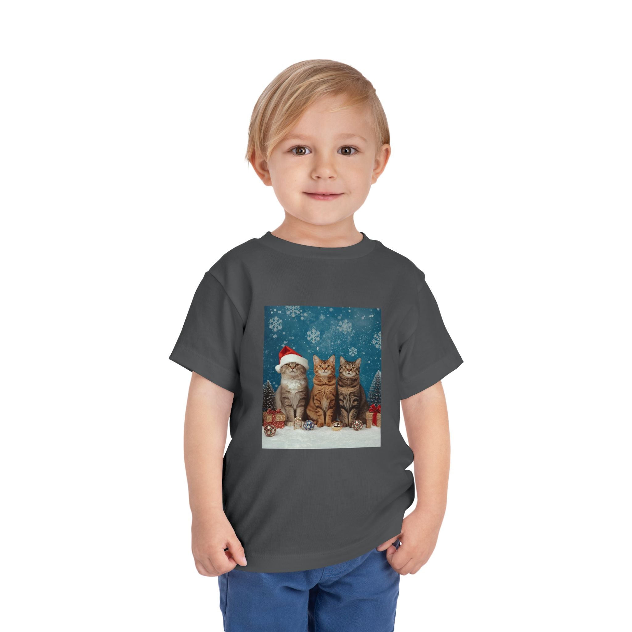 Cute Cat Festive Christmas Toddler Short Sleeve Tee