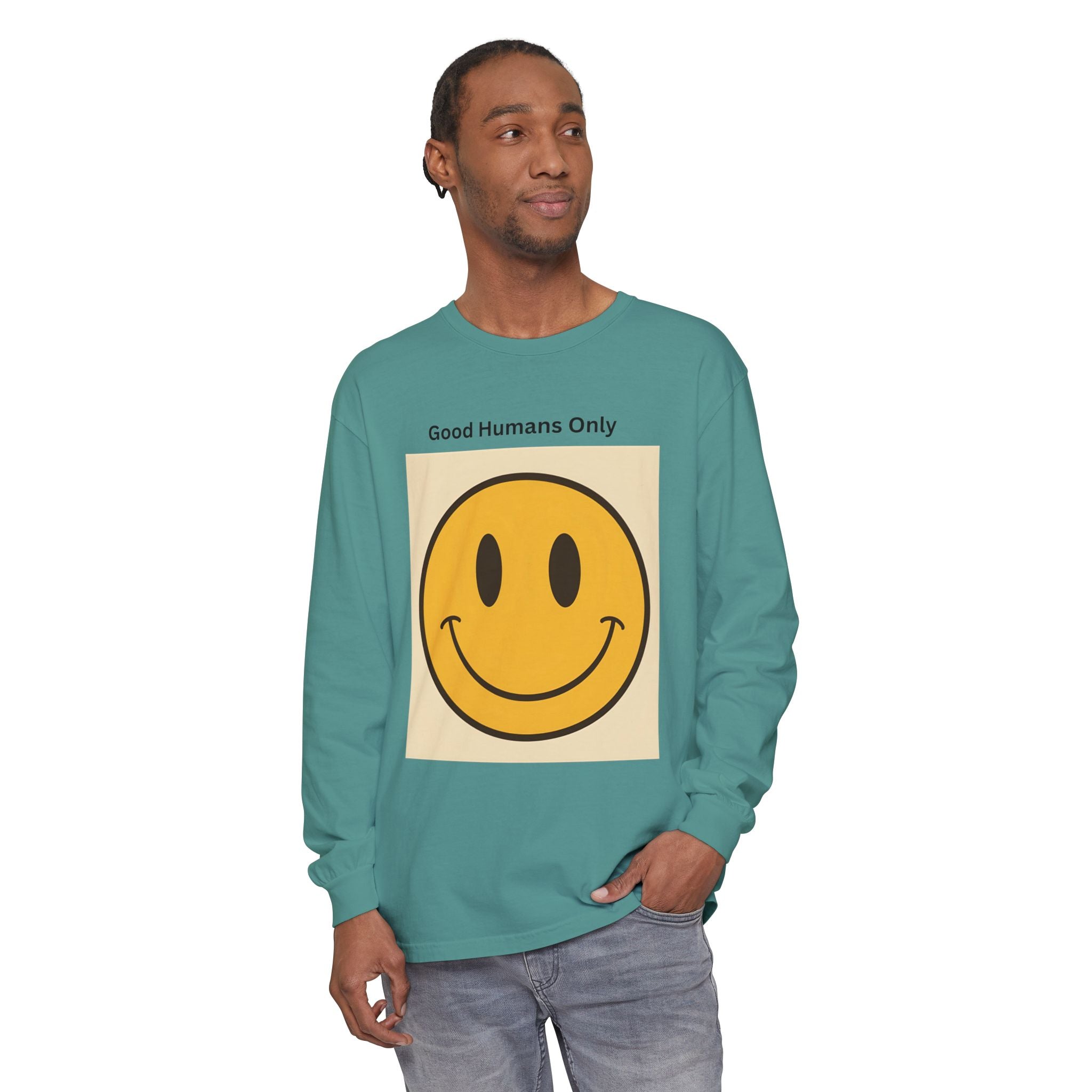 Smiley Face Unisex Garment-dyed Long Sleeve T-Shirt