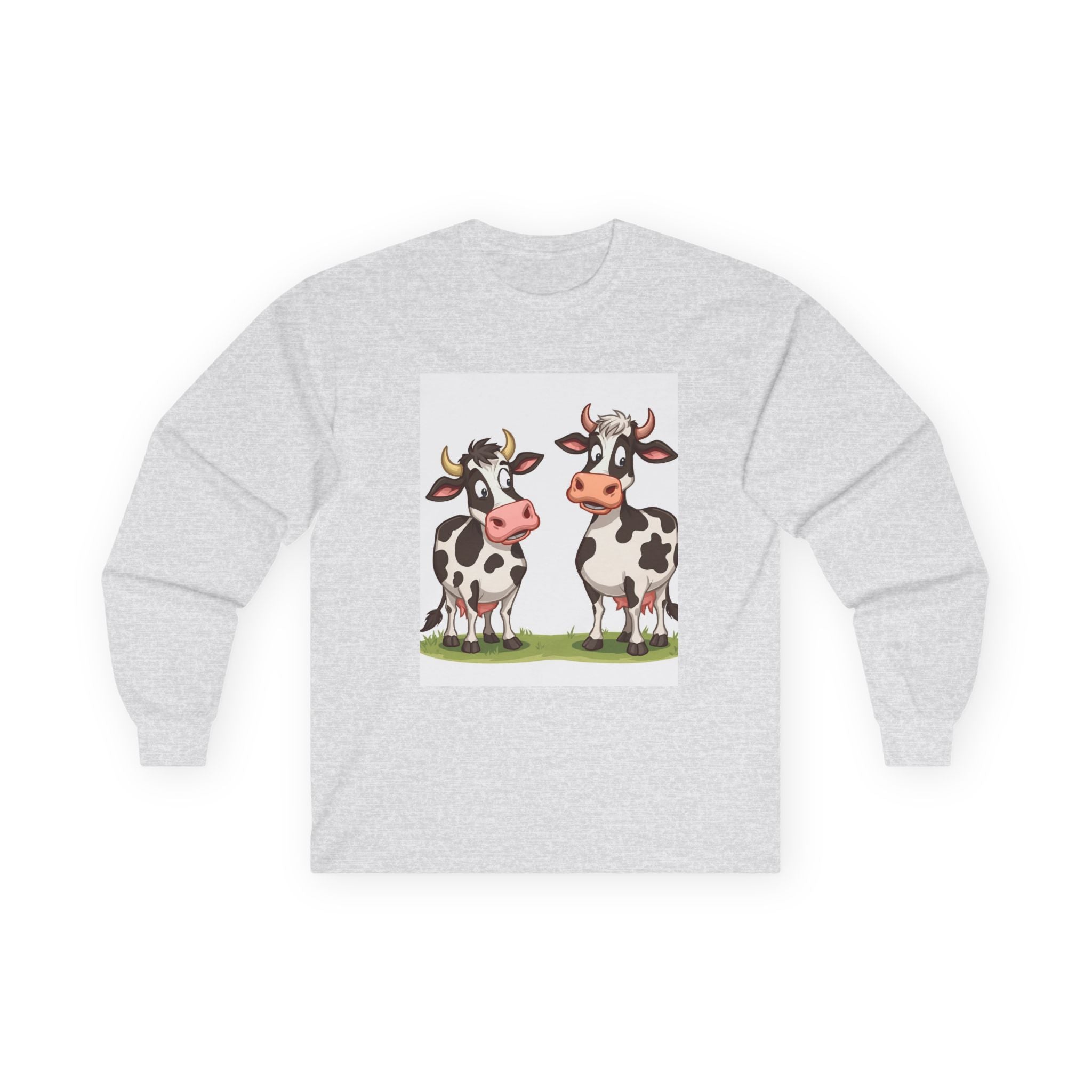 Cute Cow Illustration Long Sleeve Tee, Funny Farm T-Shirt, Animal Lover Gift, Casual Wear, Family Reunion Apparel, Best Friend Gift