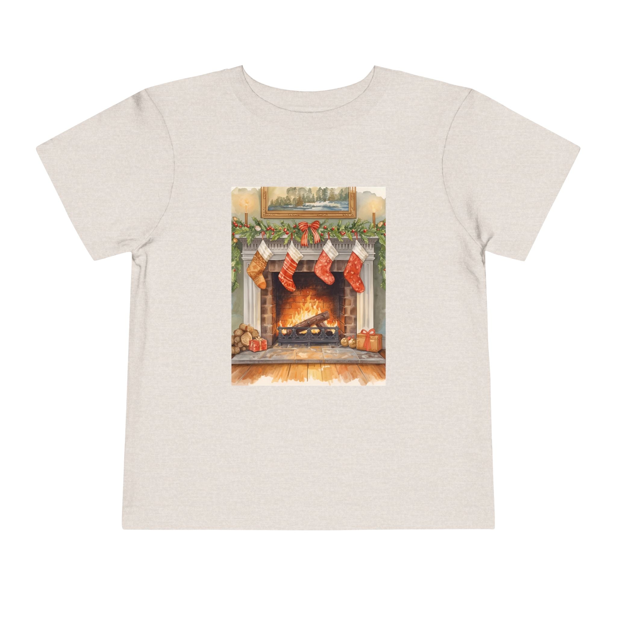 Christmas Stocking Fireplace Toddler Short Sleeve Tee