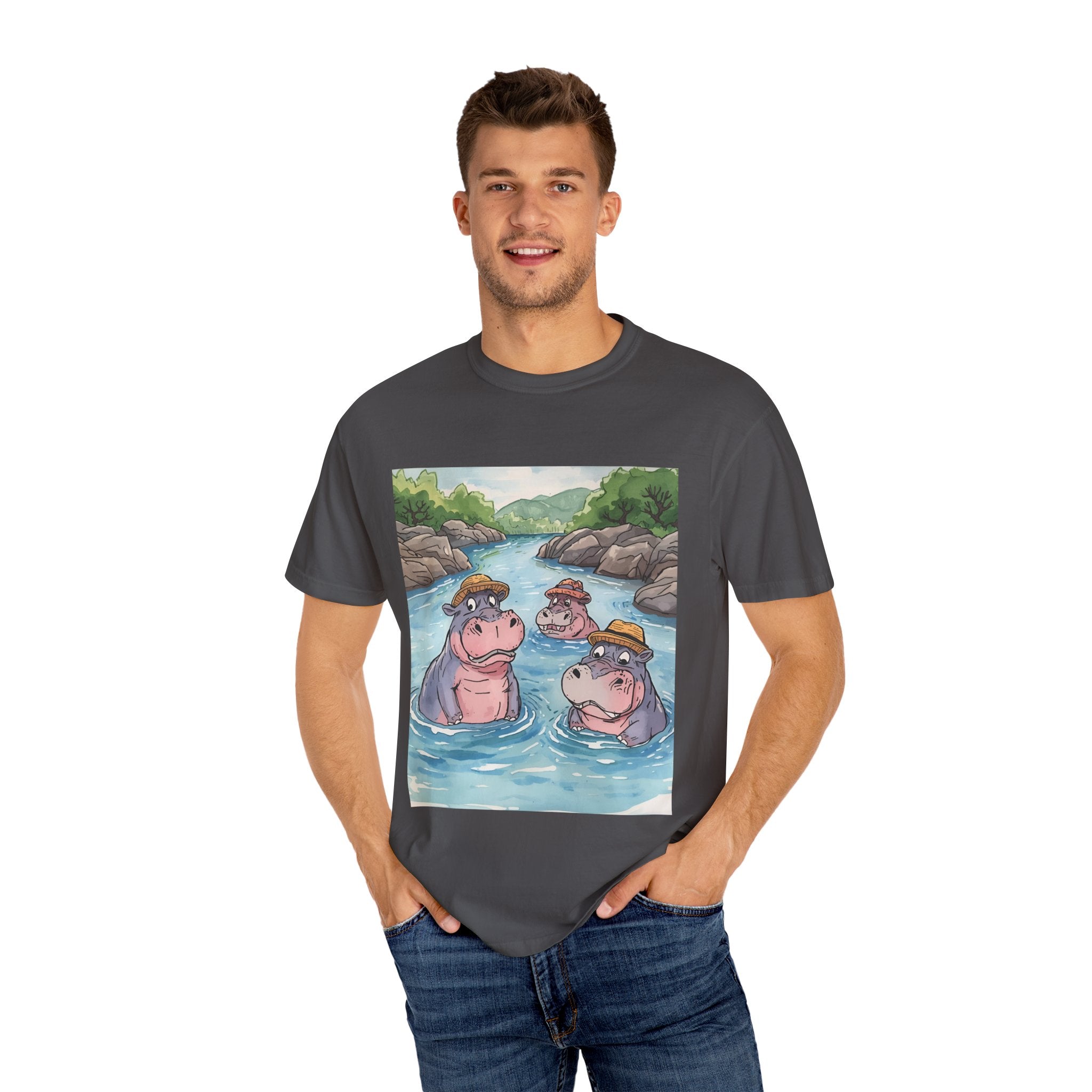 Hippo Adventure Unisex T-Shirt, Cute Animal Tee, Gift for Nature Lovers, Casual Wear, Birthday and Summer Vibe