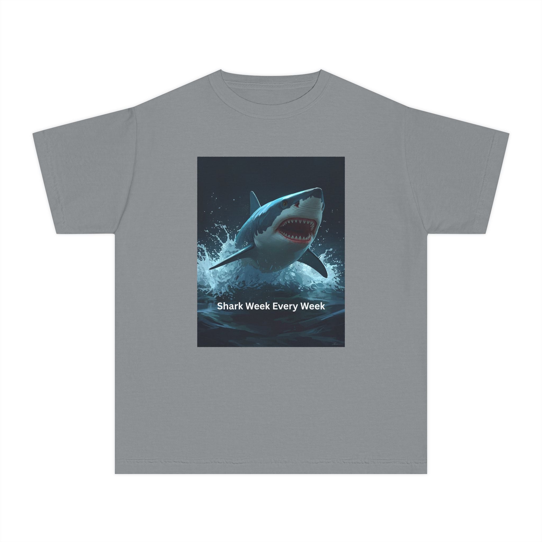 Shark Week Youth Tee, Fun Shark Graphic Shirt, Kids Summer Apparel, Ocean Lover Gift, Beach Party Clothing