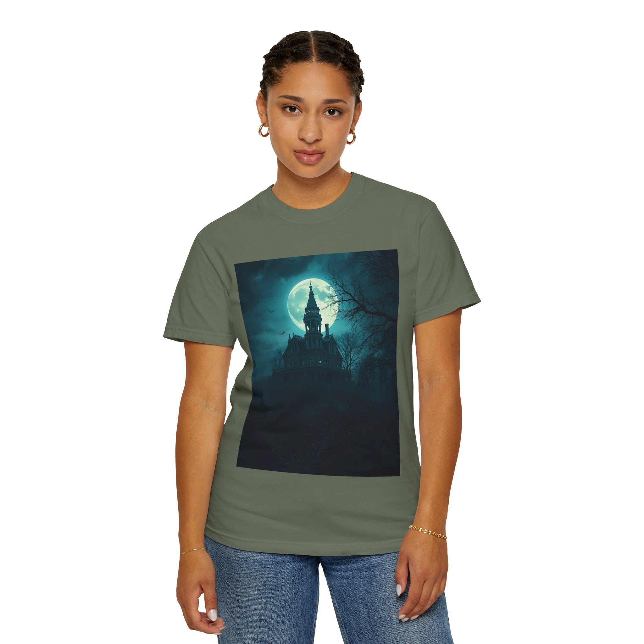 Haunted Moonlit Castle Unisex T-shirt, Gothic Tee, Halloween Apparel, Vintage Style Shirt, Alternative Fashion, Spooky Gift