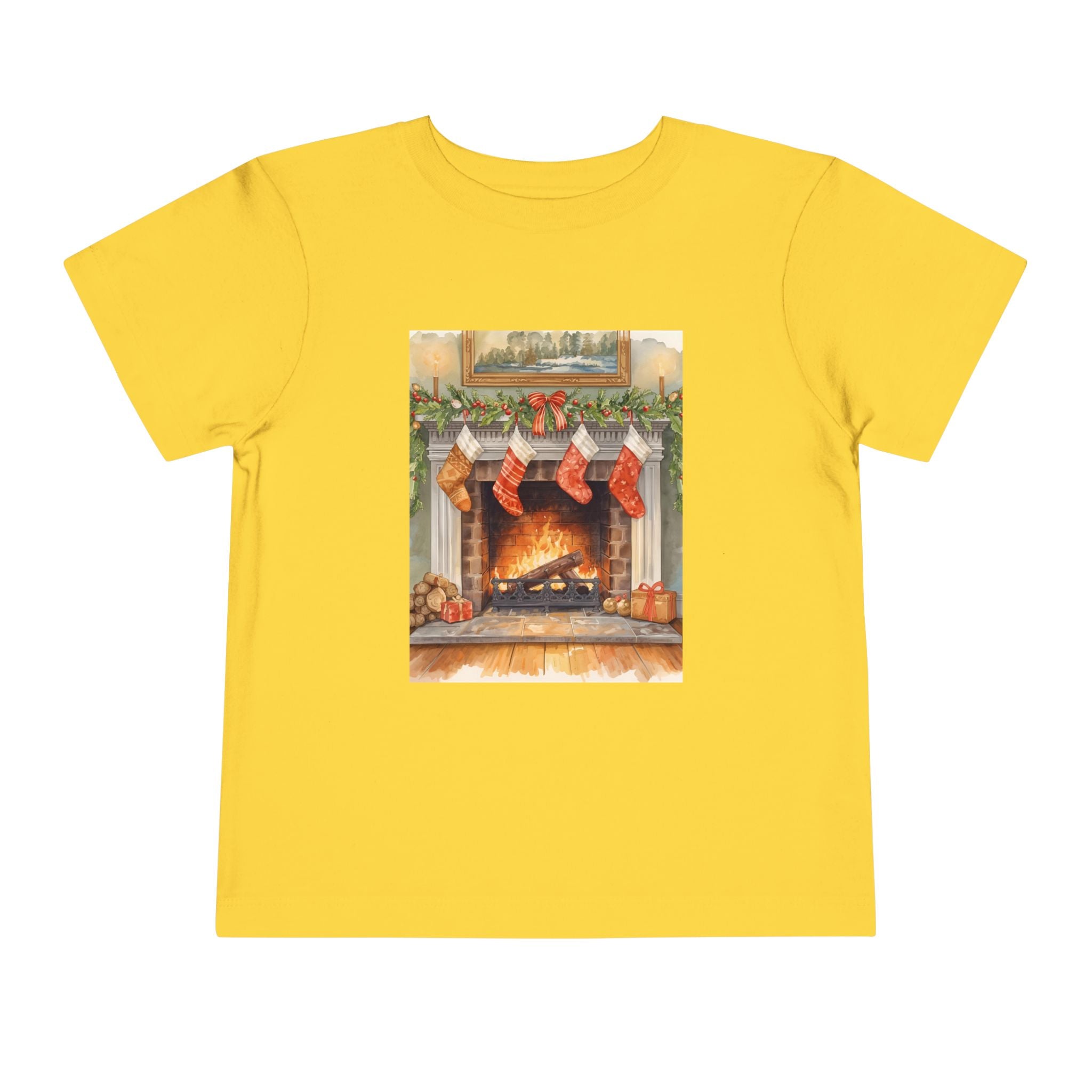 Christmas Stocking Fireplace Toddler Short Sleeve Tee