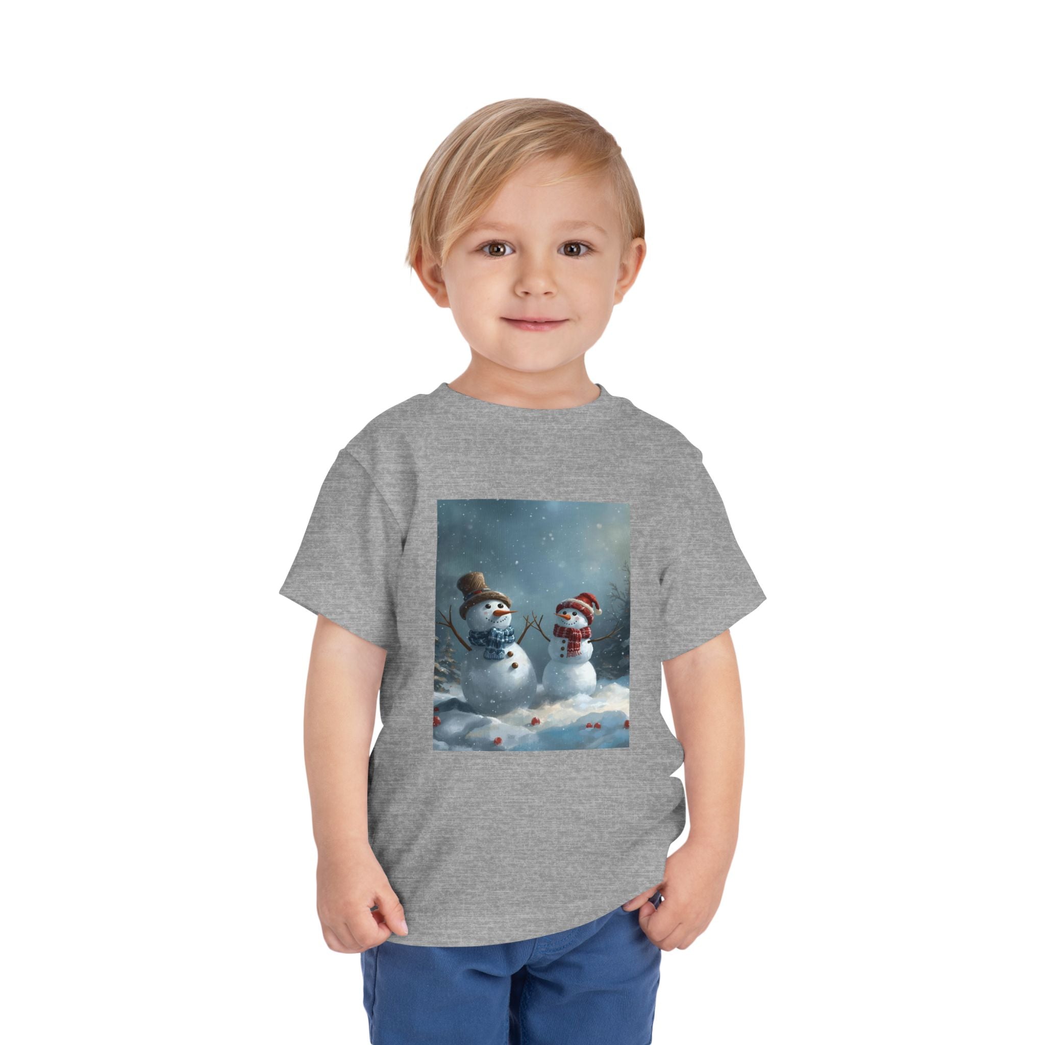 Toddler Christmas Snowman Winter Theme Tee, Cute Snowman Graphic Tee, Kids Short Sleeve Shirt, Holiday Outfit, Christmas Gift