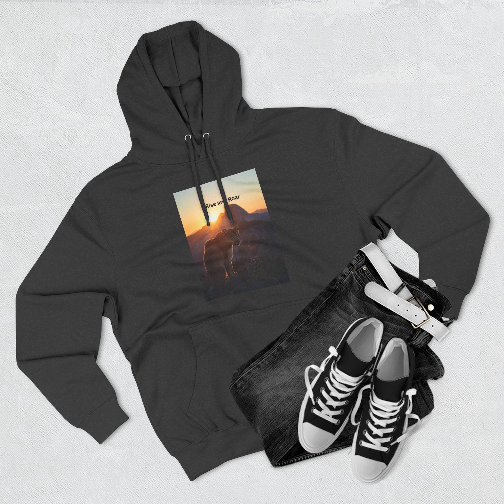 Rise And Roar Sunset Adventure Fleece Hoodie, Cozy Outdoor Hoodie, Travel Apparel, Nature Lover Gift, Comfortable Sweatshirt, Perfect for Bonfires