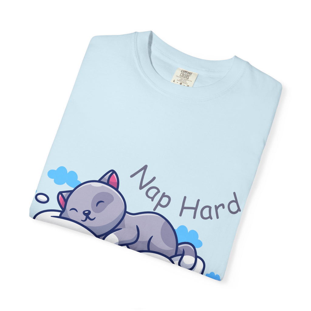 Cozy Cat Nap Hard Unisex Garment-Dyed T-shirt, Cat Lover Gift, Cozy Casual Tee, Funny Nap Shirt, Perfect for Pet Owners, Lightweight Summer Top