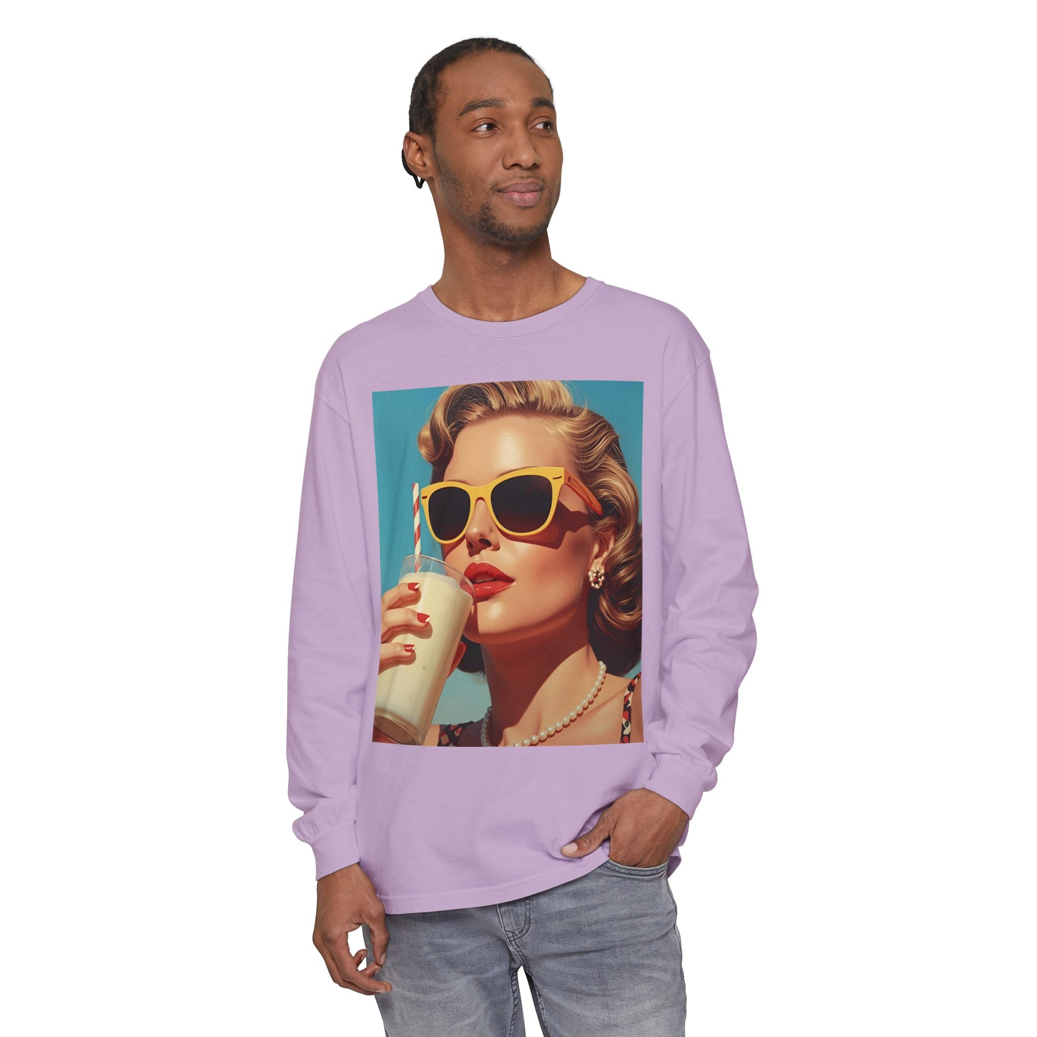 Retro Pop Art Long Sleeve T-Shirt, Vintage Graphic Tee, Fashion Top, Summer Style shirt, Gift for Art Lovers, Casual Wear