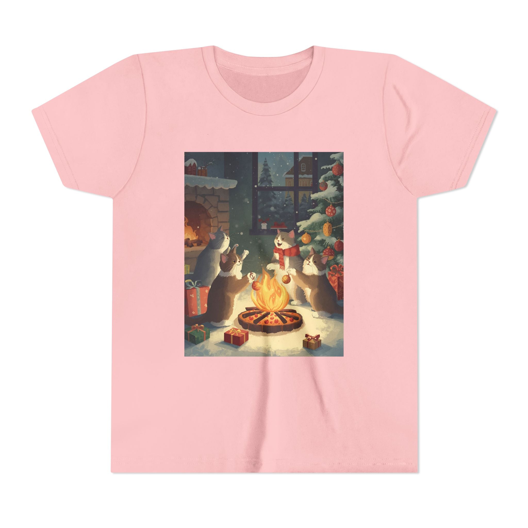 Cozy Christmas Youth Tee, Festive Graphic Short Sleeve Shirt, Holiday Charm for Kids, Cute Gift for Thanksgiving, Winter Gatherings