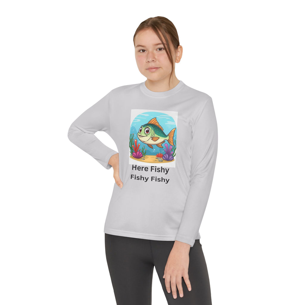 Here Fishy Fishy Fishy Youth Long Sleeve Competitor Tee