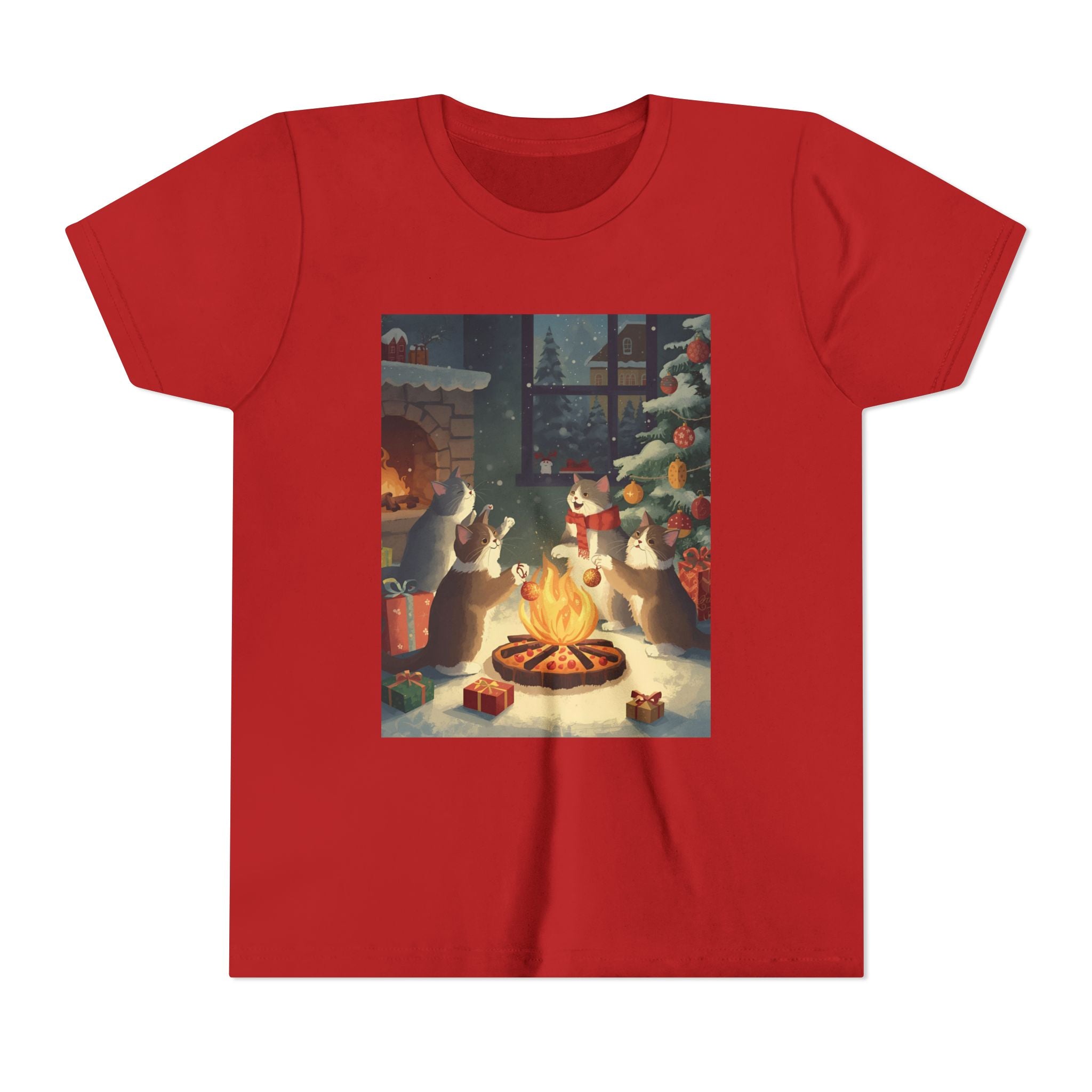 Cozy Christmas Youth Tee, Festive Graphic Short Sleeve Shirt, Holiday Charm for Kids, Cute Gift for Thanksgiving, Winter Gatherings
