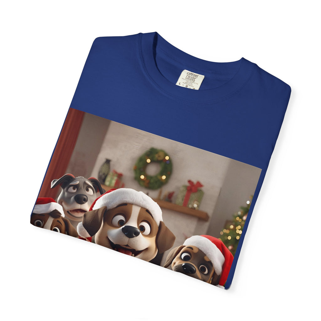 Cute Christmas Festive Dog Lovers T-Shirt | Unisex Garment-Dyed Tee for Dog Enthusiasts | Holiday Gift, Christmas Apparel, Pet Lover Shirt