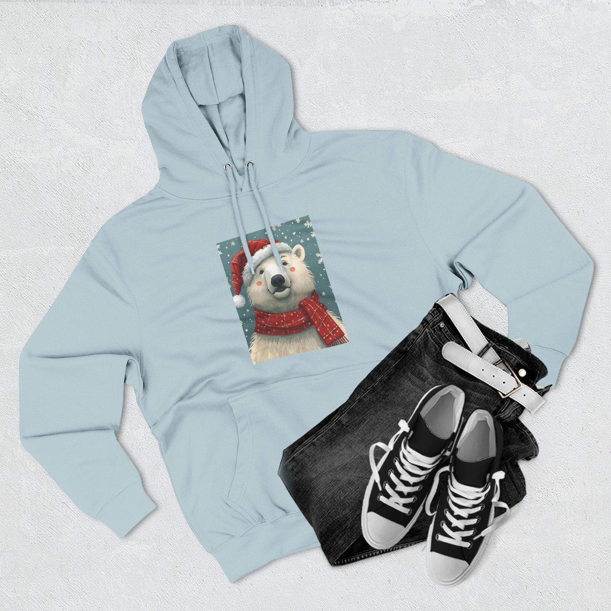 Cozy Polar Bear Holiday Hoodie, Winter Fleece Sweatshirt, Christmas Gift, Cute Animal Hoodie, Festive Apparel, Seasonal Wear