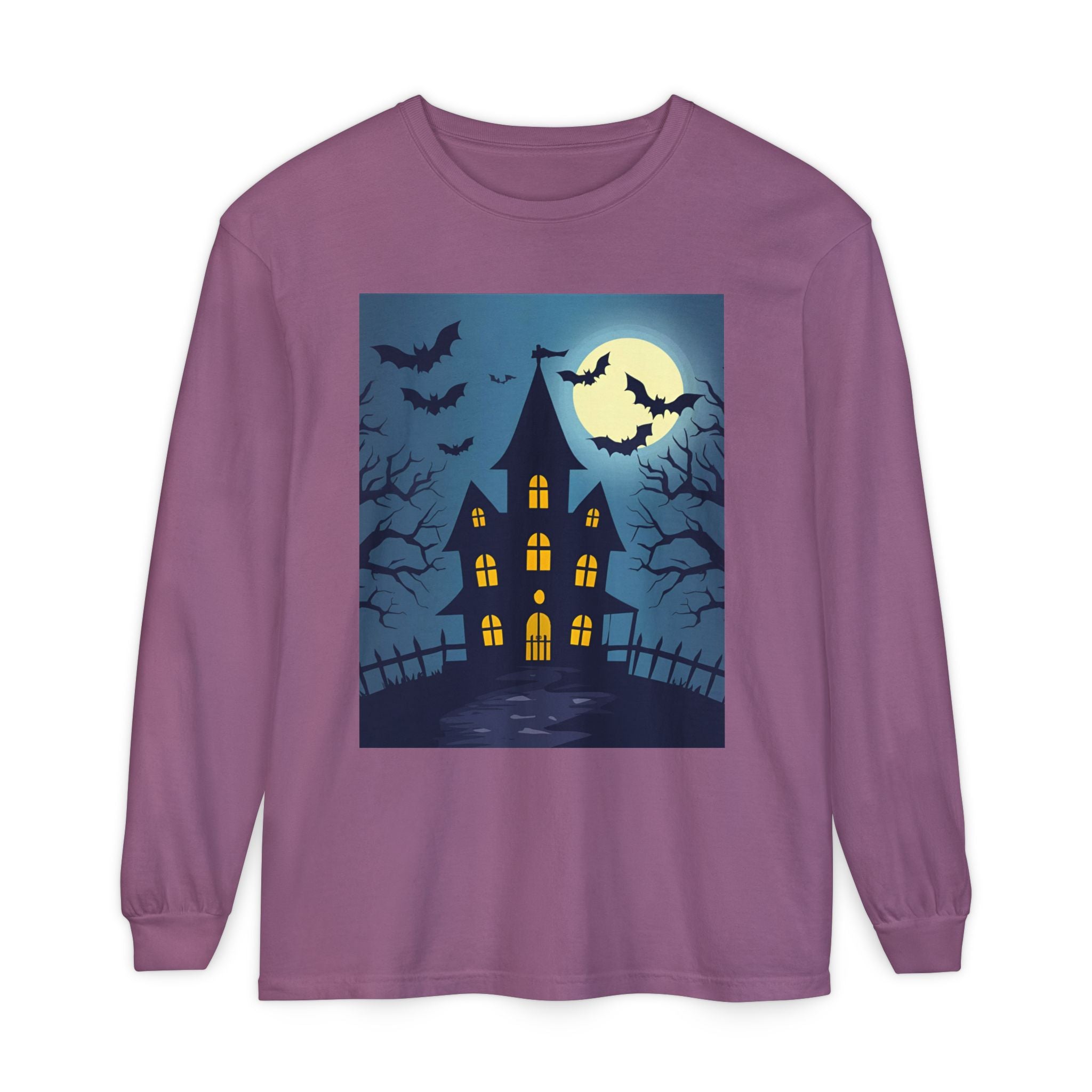 Haunted House Long Sleeve T-Shirt | Halloween Apparel, Fall Fashion, Spooky Shirt, Unisex Tee, Ghostly Vibes