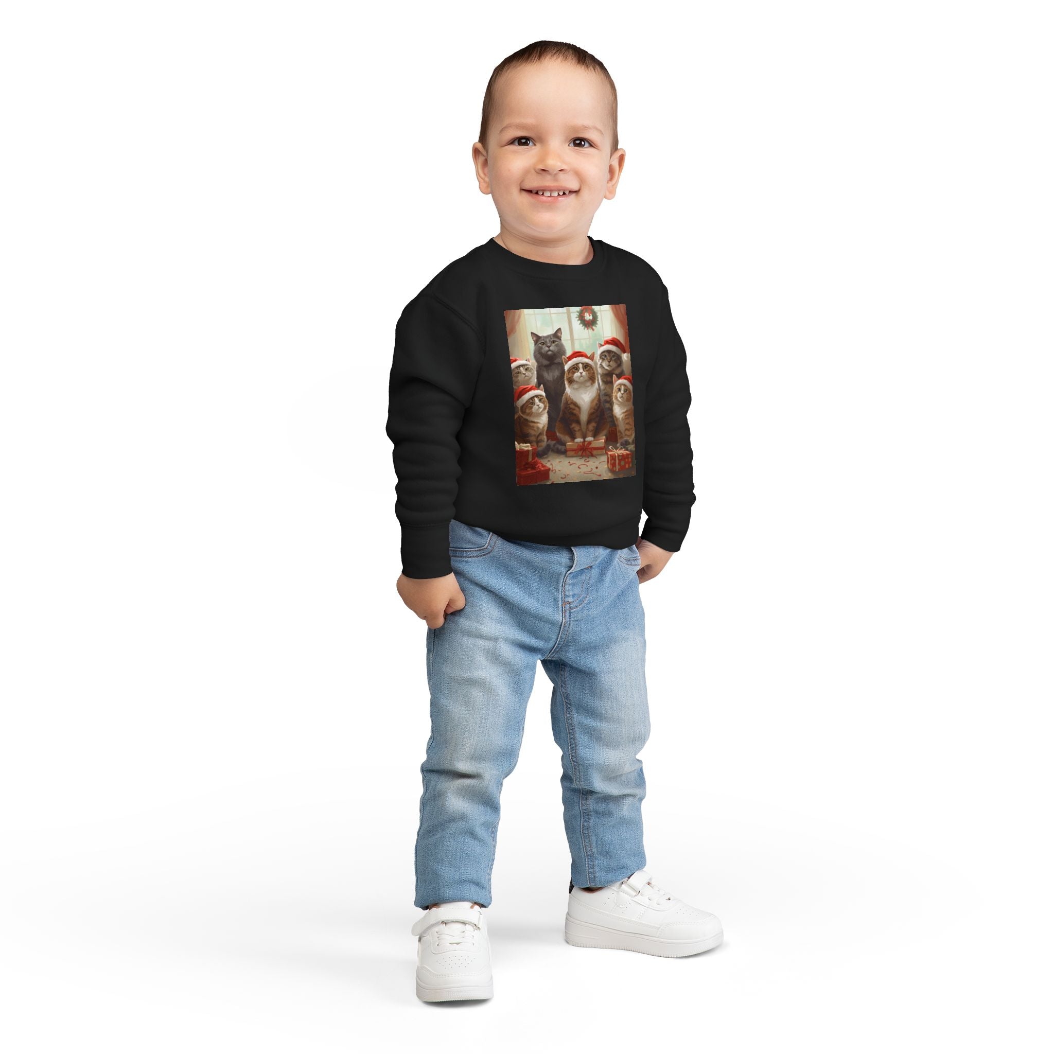 Cute Festive Christmas Cat Toddler Sweatshirt