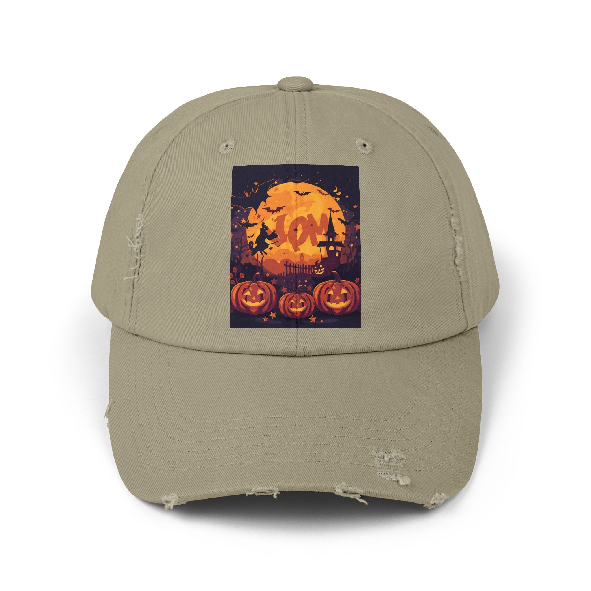 Halloween Pumpkin Distressed Cap, Unisex Halloween Hat, Spooky Cap, Pumpkin Cap, Fall Fashion Accessory