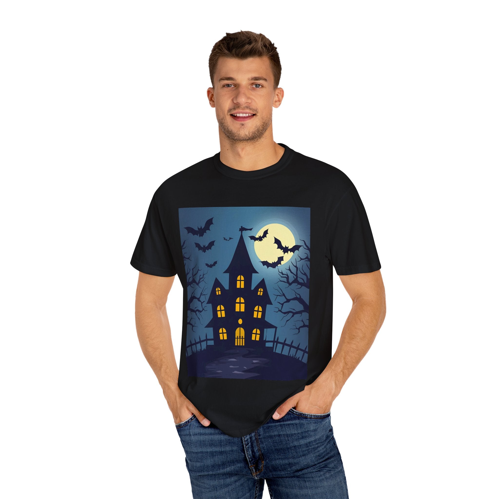 Haunted House T-Shirt, Spooky Halloween Tee, Unisex Shirt, Fall Apparel, Ghostly Graphic Tee, October Celebration Outfit