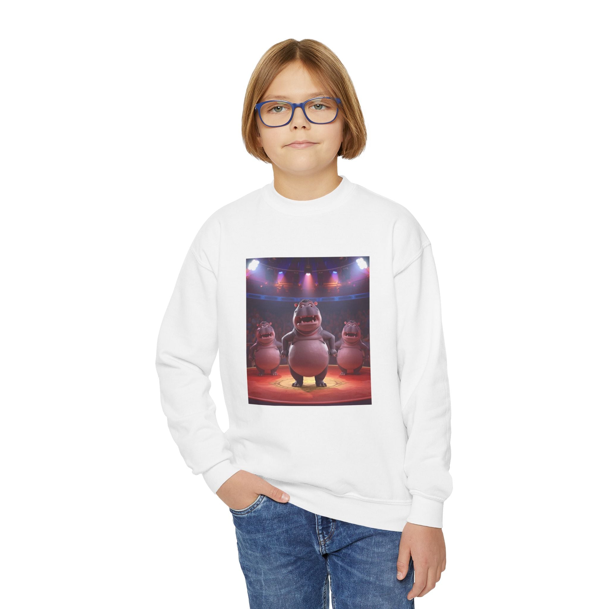 Hippo Funny Youth Crewneck Sweatshirt