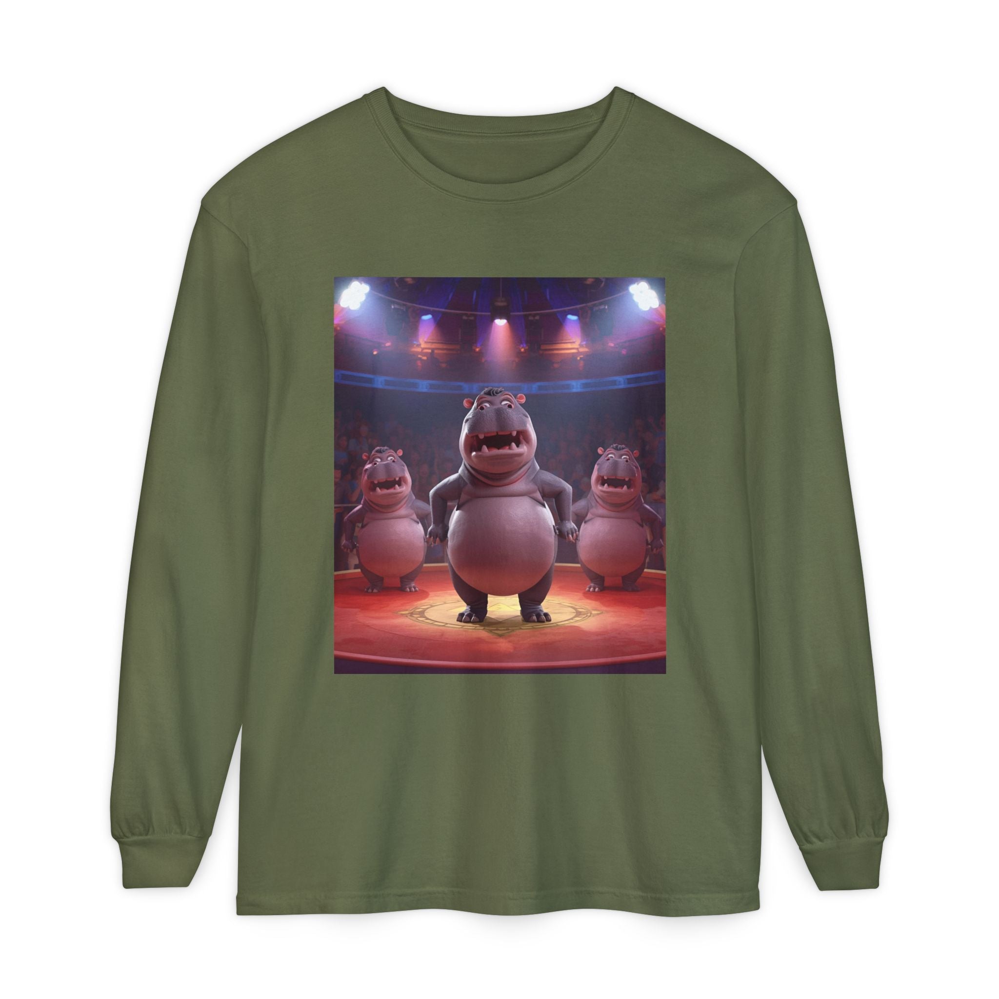 Hippo Funny Unisex Garment-dyed Long Sleeve T-Shirt