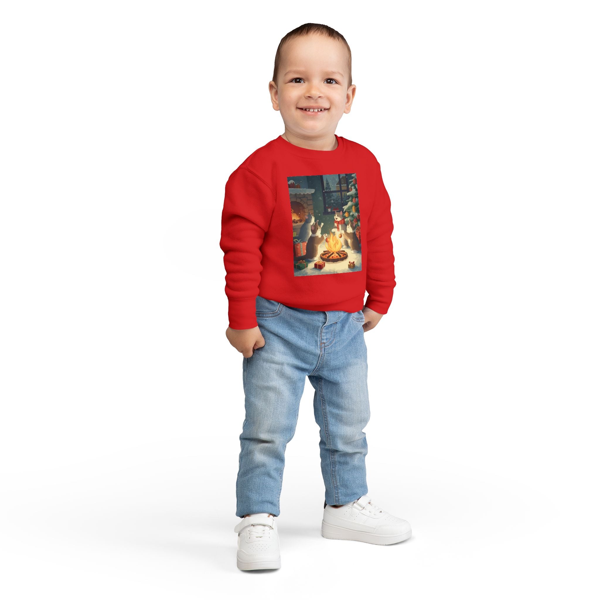 Cozy Holiday Toddler Sweatshirt, Christmas Gift, Cute Cat Design, Winter Apparel, Kids Holiday Clothing, Family Matching