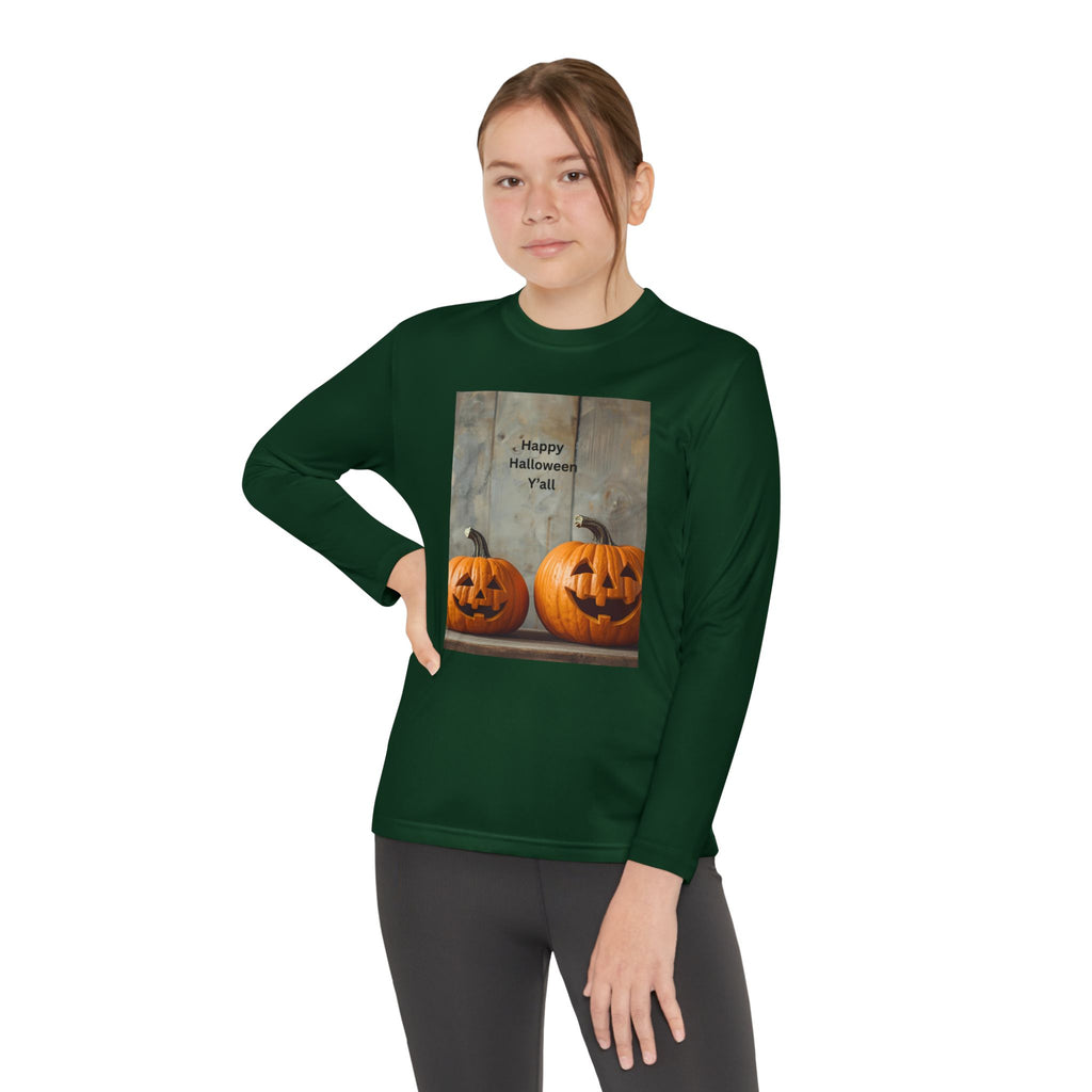 Youth Halloween Pumpkin Long Sleeve Tee, Funny Halloween Shirt, Kids Pumpkin Tee, Fall Celebration Top, Spooky Season Apparel