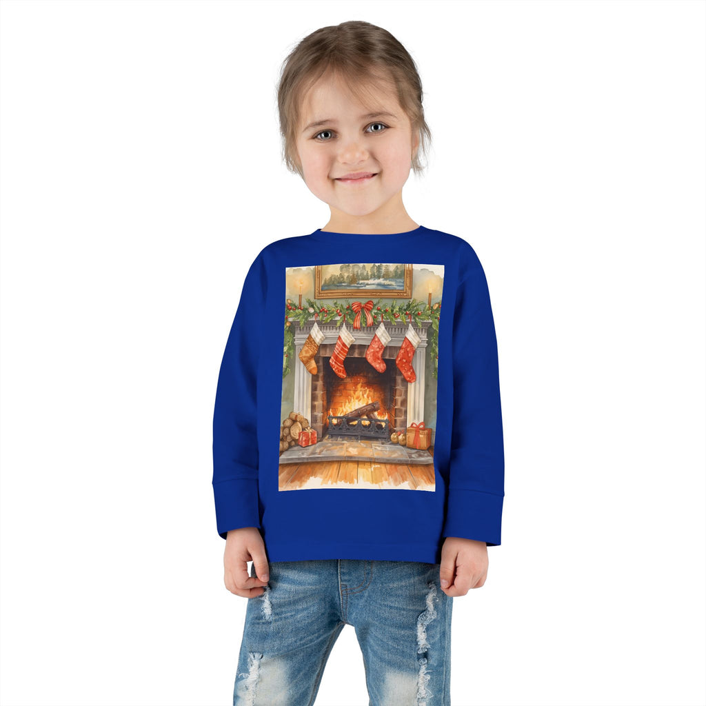 Christmas Stocking Fireplace Toddler Long Sleeve Tee
