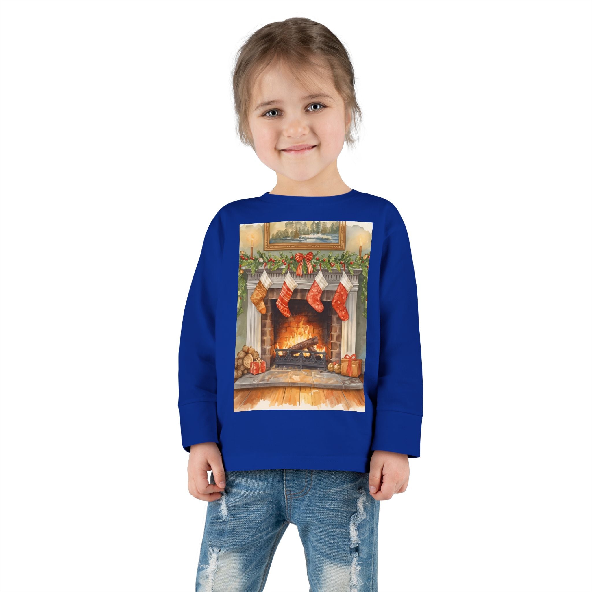 Christmas Stocking Fireplace Toddler Long Sleeve Tee