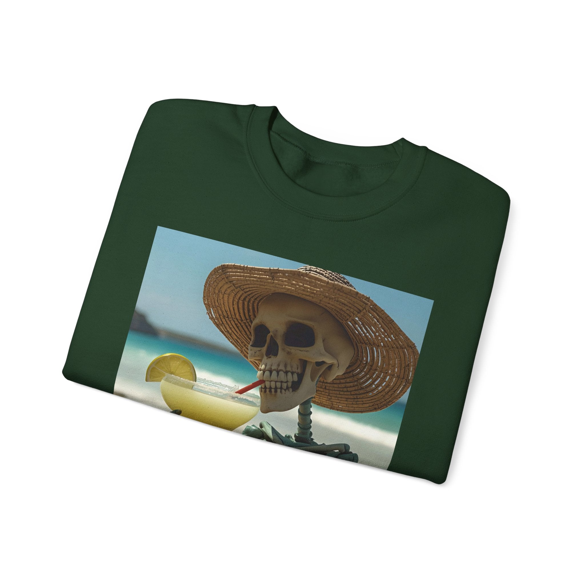 Chill Vibes Skeleton Sweatshirt - Cozy Crewneck for Halloween, Summer Parties, Beach Lovers, Unisex Gift, Casual Lounge Wear