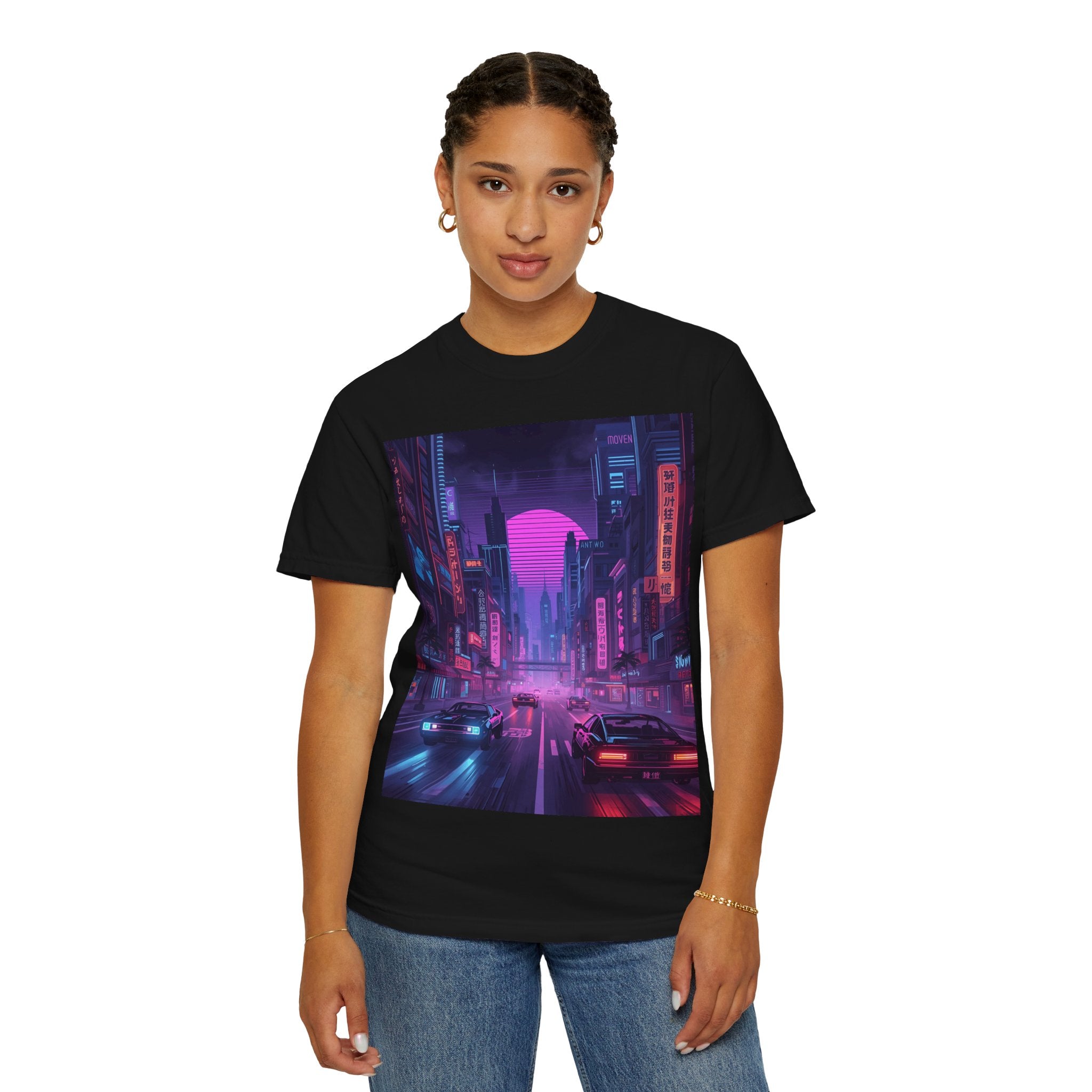 Futuristic Neon Cityscape T-Shirt, Retro Graphic Tee, Unisex Streetwear, Urban Vibe Shirt, Gift for Gamers, Summer Outfit