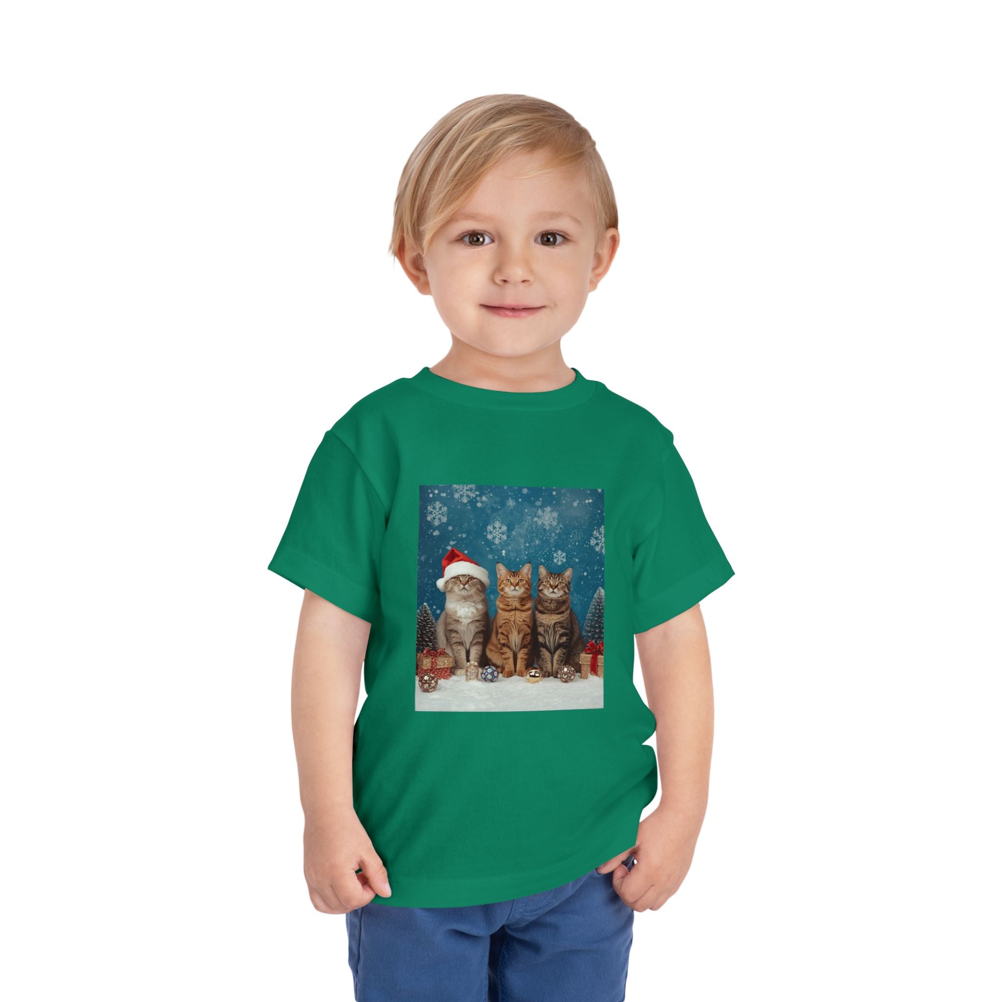 Cute Cat Festive Christmas Toddler Short Sleeve Tee