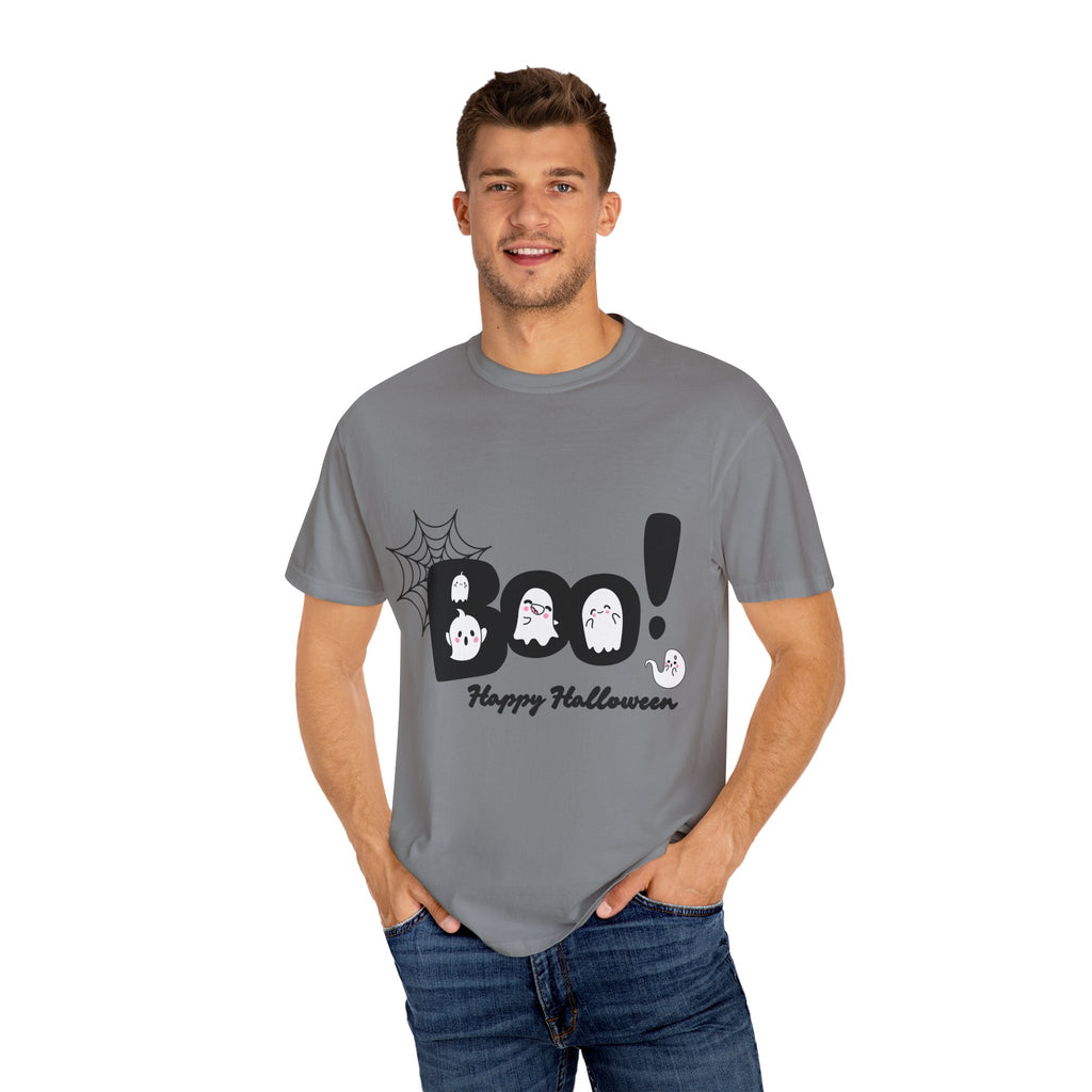 Halloween Boo T-Shirt, Unisex Garment-Dyed Tee, Spooky Costume, Fall Apparel, Trick or Treat Shirt, Ghost Print Top