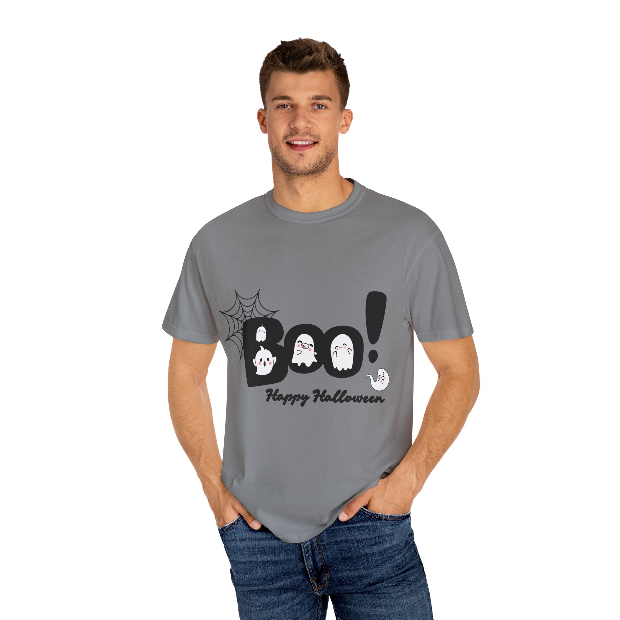 Halloween Boo T-Shirt, Unisex Garment-Dyed Tee, Spooky Costume, Fall Apparel, Trick or Treat Shirt, Ghost Print Top