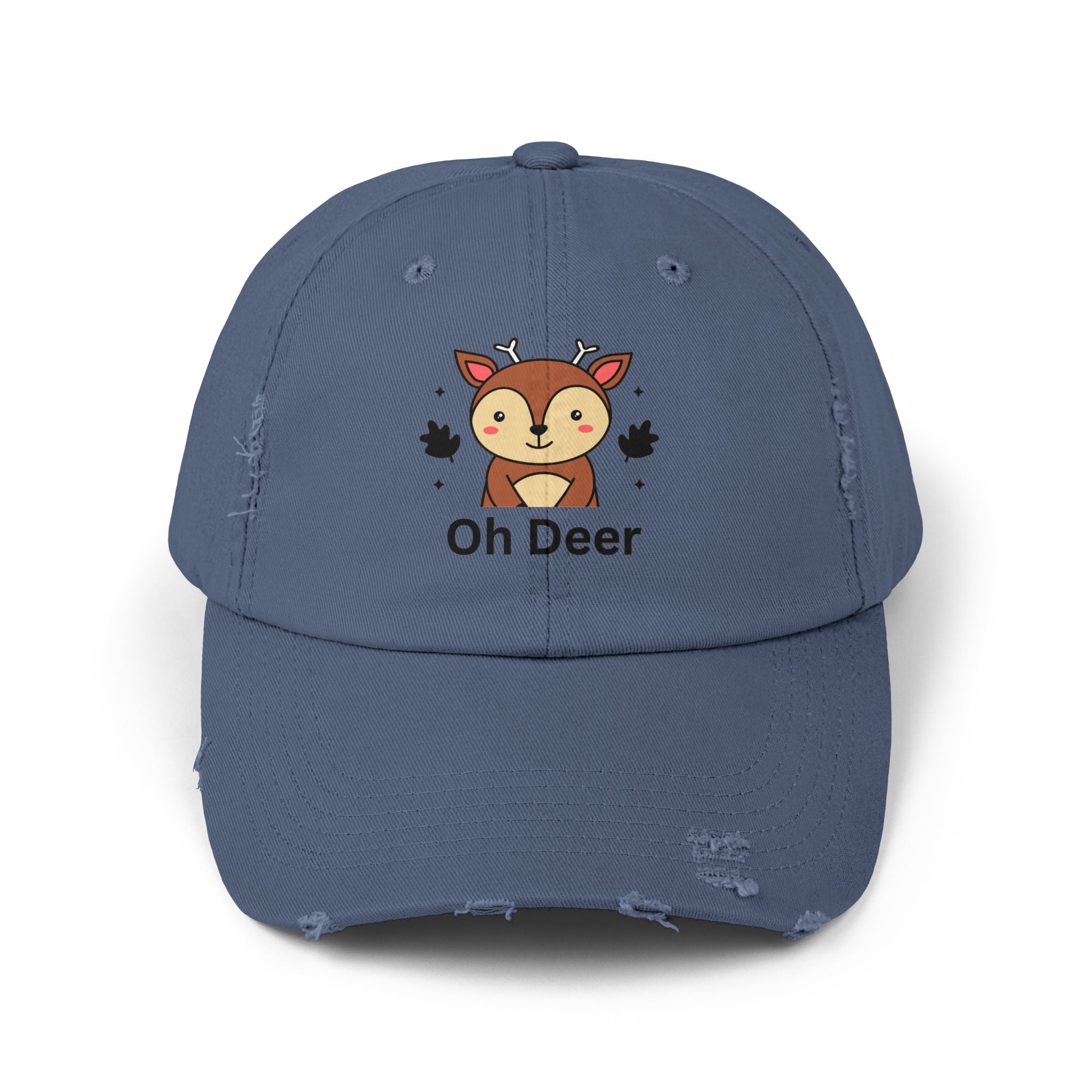 Cute Distressed Cap with 'Oh Deer' Design, Fun Gift for Nature Lovers, Unisex Outdoor Hat, Ideal for Birthdays, Holidays, Casual Wear