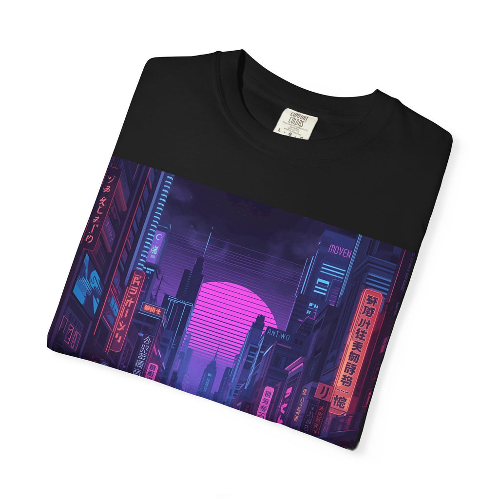 Futuristic Neon Cityscape T-Shirt, Retro Graphic Tee, Unisex Streetwear, Urban Vibe Shirt, Gift for Gamers, Summer Outfit