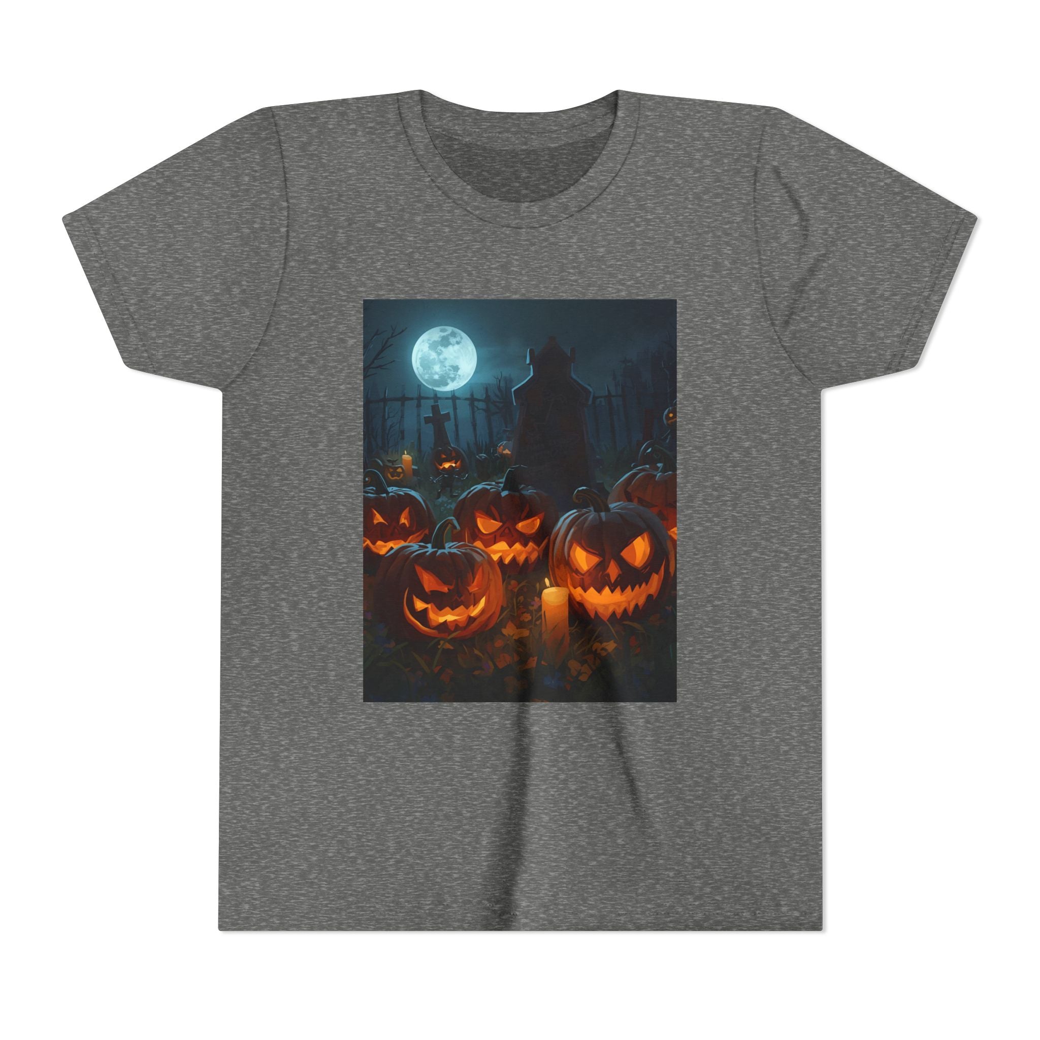 Scary Halloween Pumpkin Youth Short Sleeve Tee, Cute Halloween Shirt, Kids Costume Top, Spooky Tees, Trick or Treat Shirt
