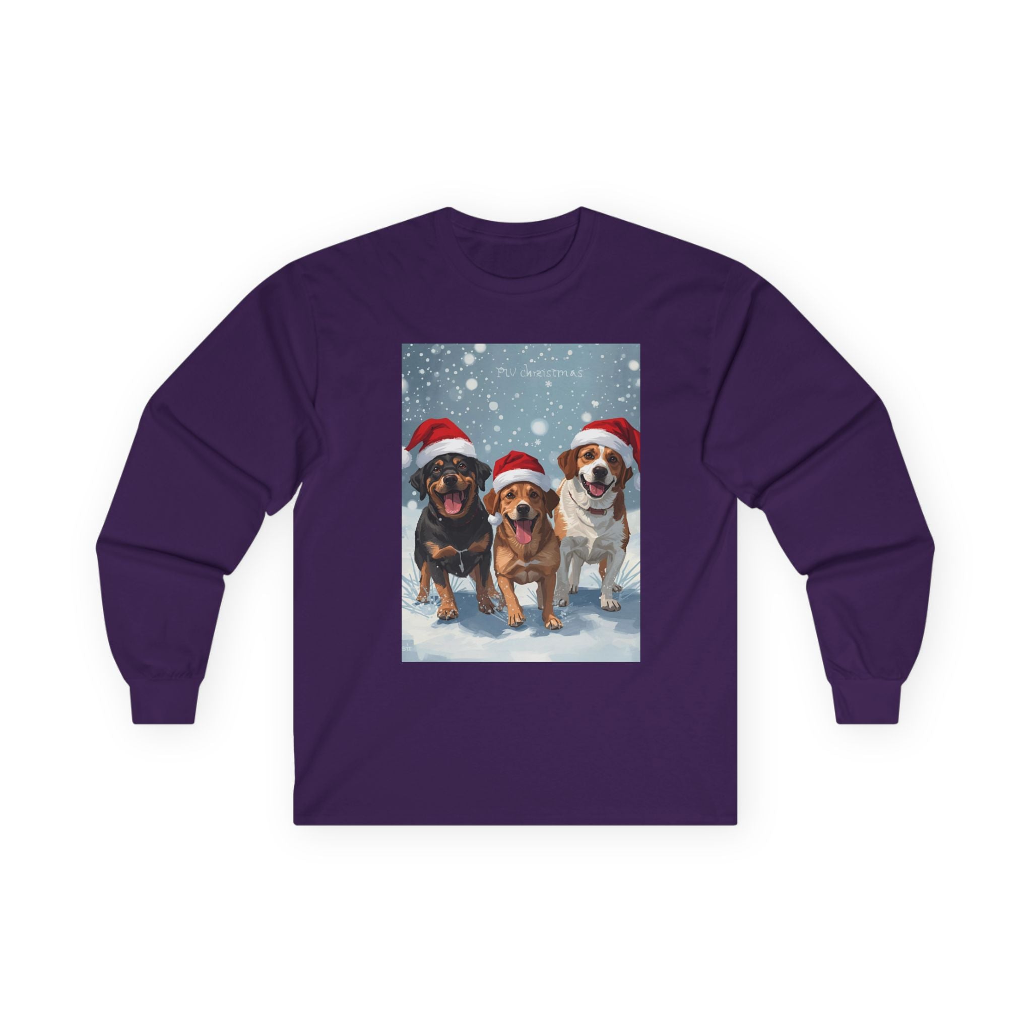 Christmas Dog Graphic Long Sleeve Tee, Holiday Shirt, Pet Lover Gift, Casual Winter Wear, Festive Apparel for Dog Lovers