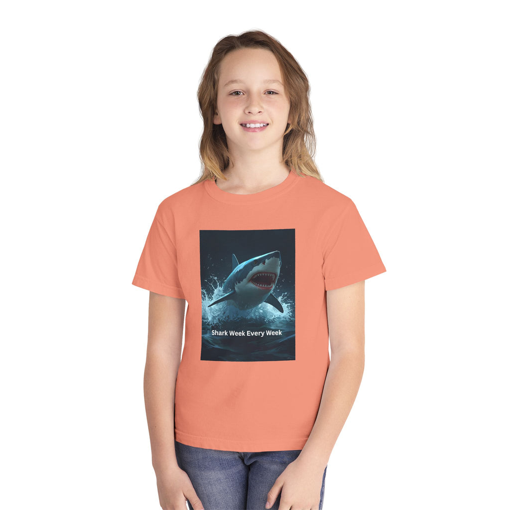 Shark Week Youth Tee, Fun Shark Graphic Shirt, Kids Summer Apparel, Ocean Lover Gift, Beach Party Clothing