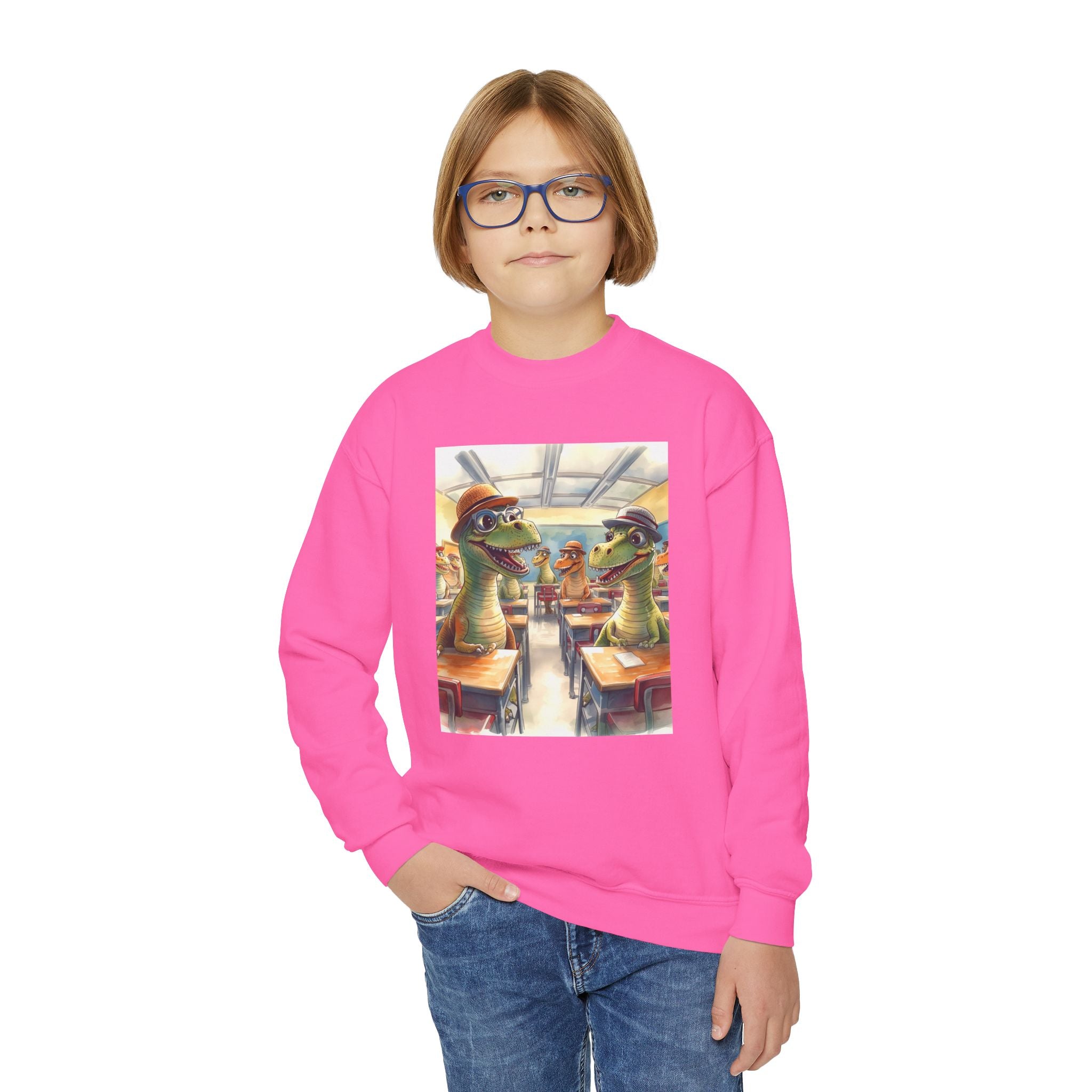 Dinosaur Classroom Youth Crewneck Sweatshirt, Fun Sweater for Kids, Perfect for Birthdays, School Events, Halloween, Unique Gift Idea