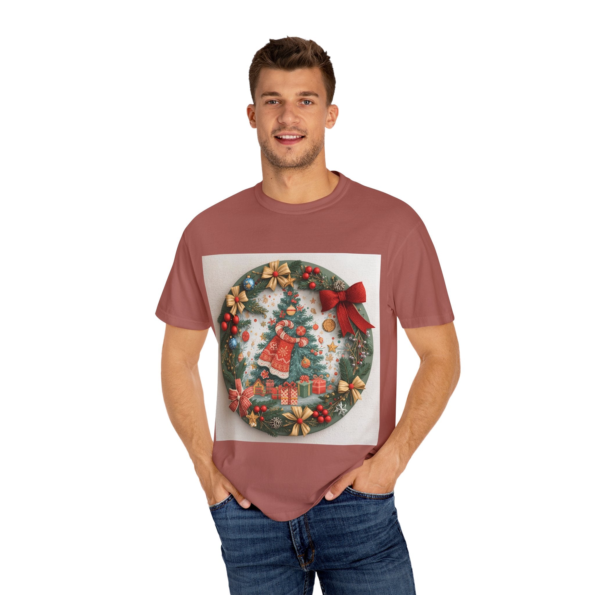 Christmas Wreath Festive Holiday T-Shirt, Christmas Tee, Seasonal Wear, Gift for Him/Her, Cute Xmas Shirt, Unisex Holiday Apparel