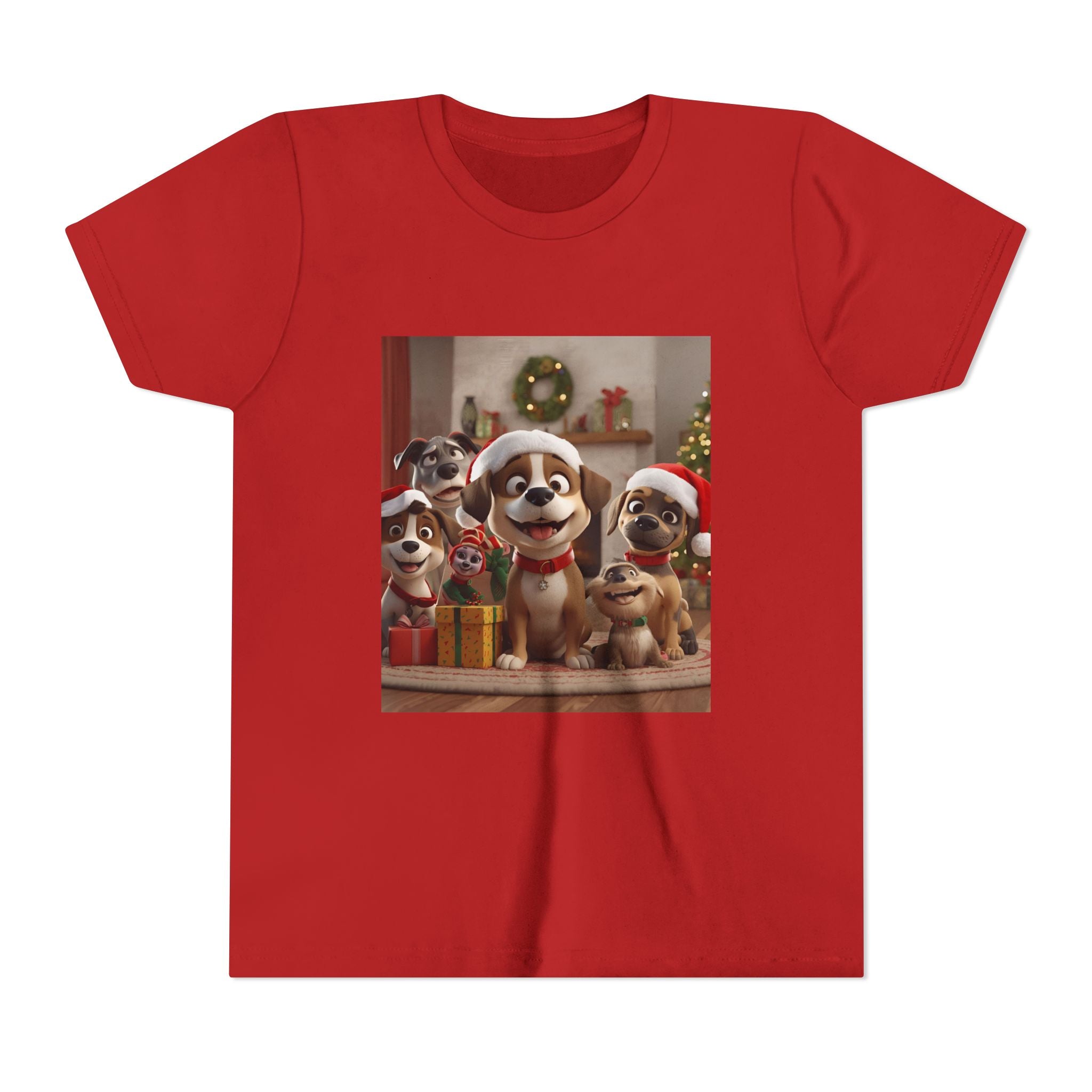 Cute Festive Christmas Dog Youth Short Sleeve Tee