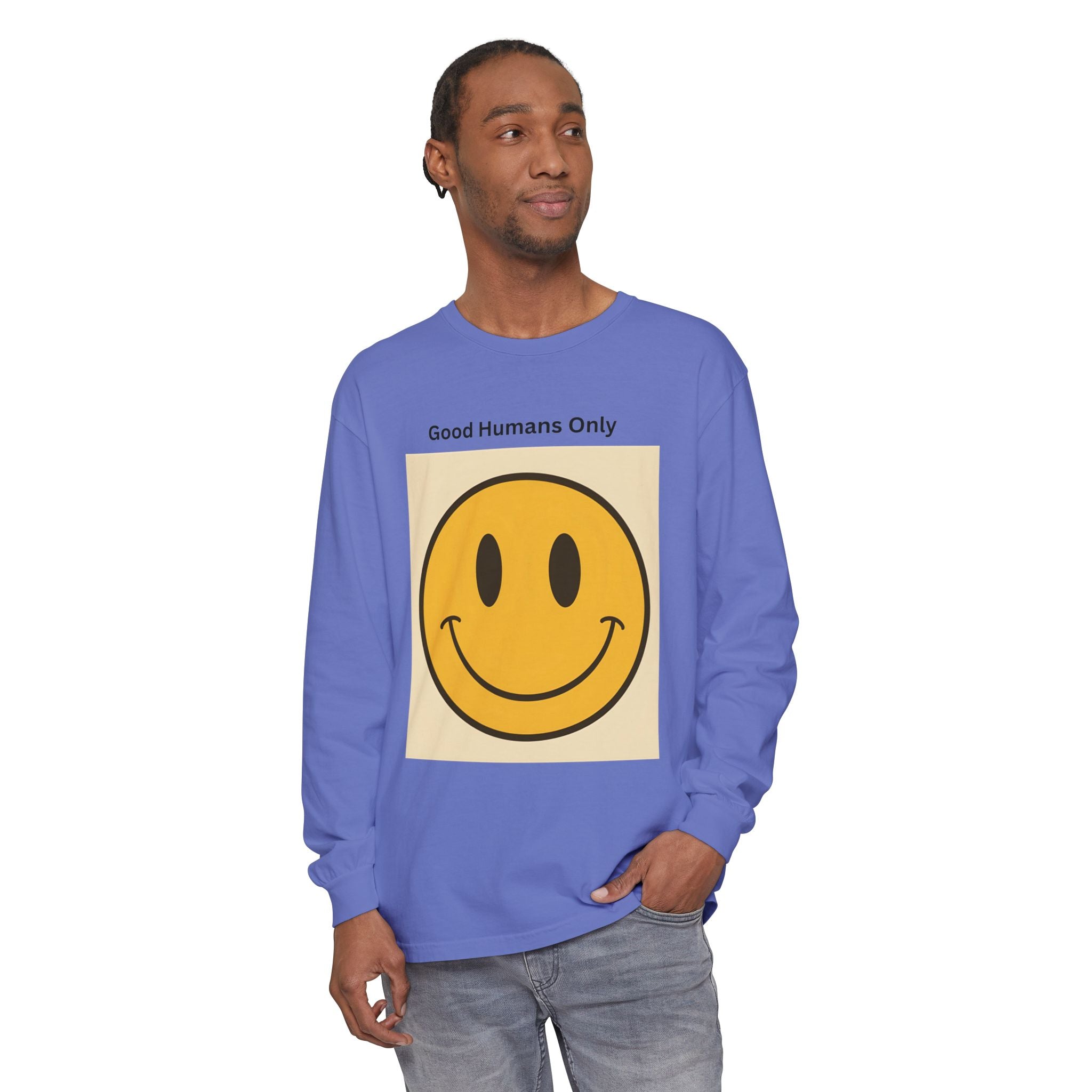 Smiley Face Unisex Garment-dyed Long Sleeve T-Shirt