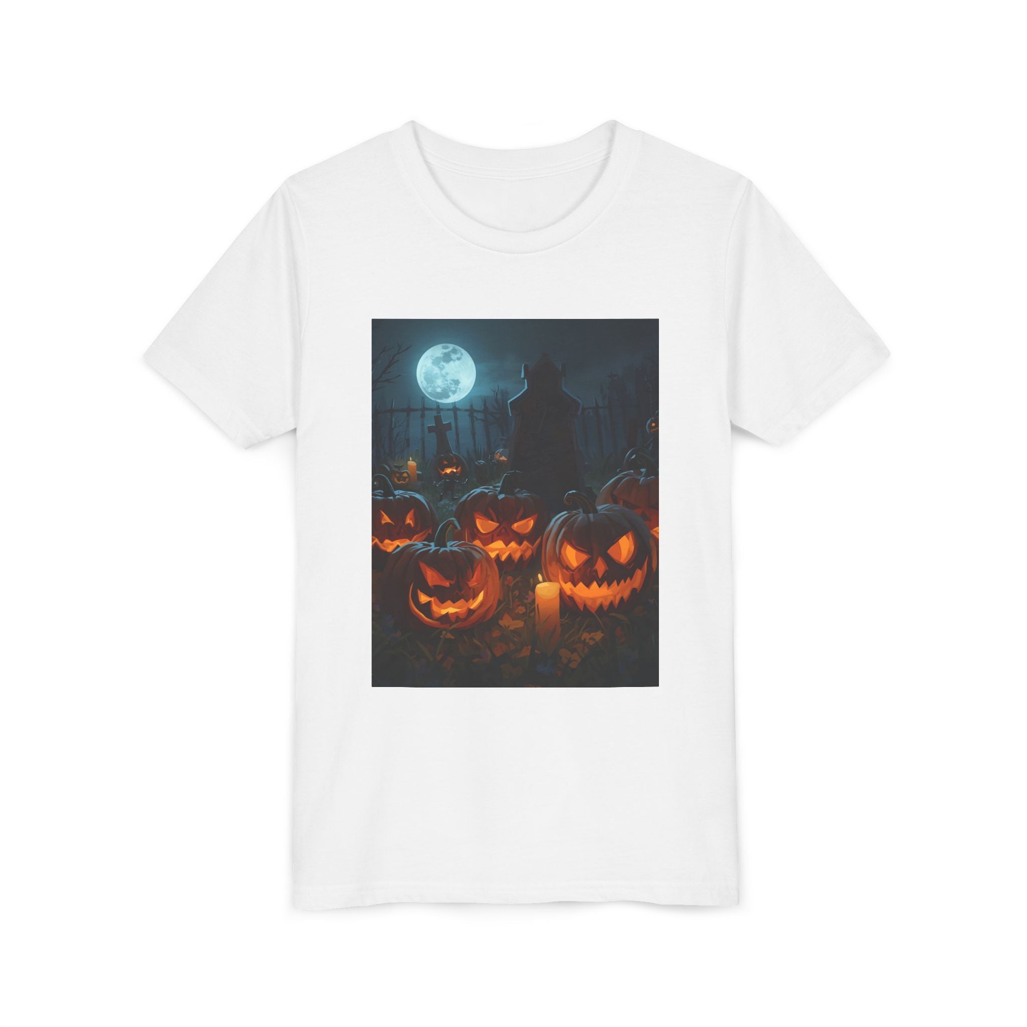 Scary Halloween Pumpkin Youth Short Sleeve Tee, Cute Halloween Shirt, Kids Costume Top, Spooky Tees, Trick or Treat Shirt