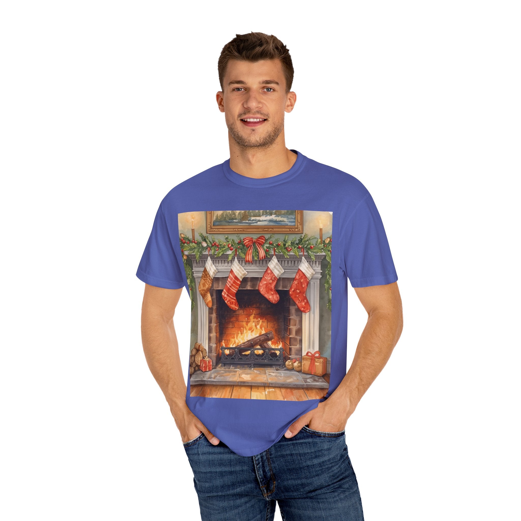 Cozy Christmas Fireplace T-Shirt | Unisex Holiday Tee | Gift for Him/Her | Festive Layering Top | Merry Christmas Apparel
