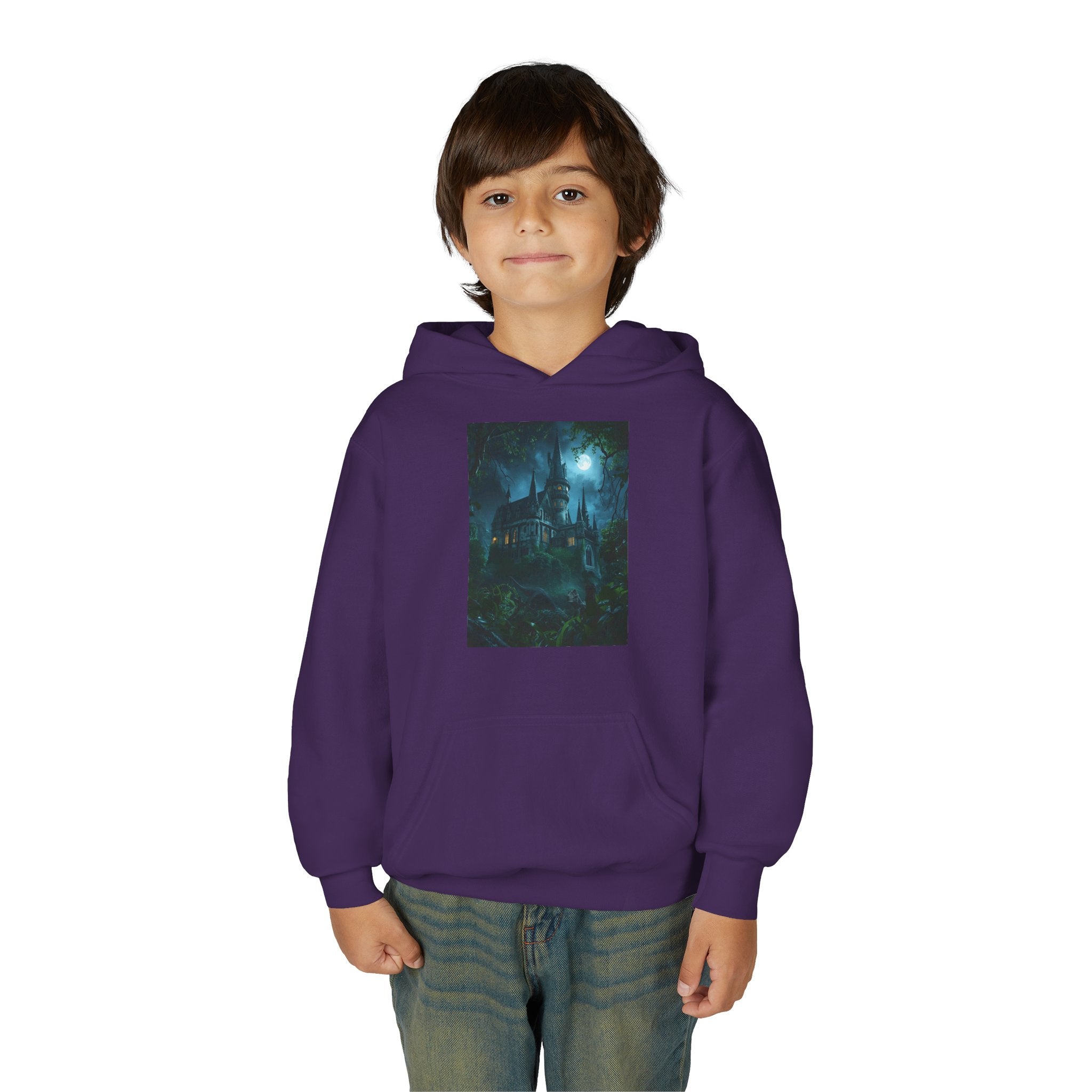 Mystical Night Scene Youth Hoodie | Perfect for Halloween, Cozy Days, Gifts for Kids, Adventure Apparel