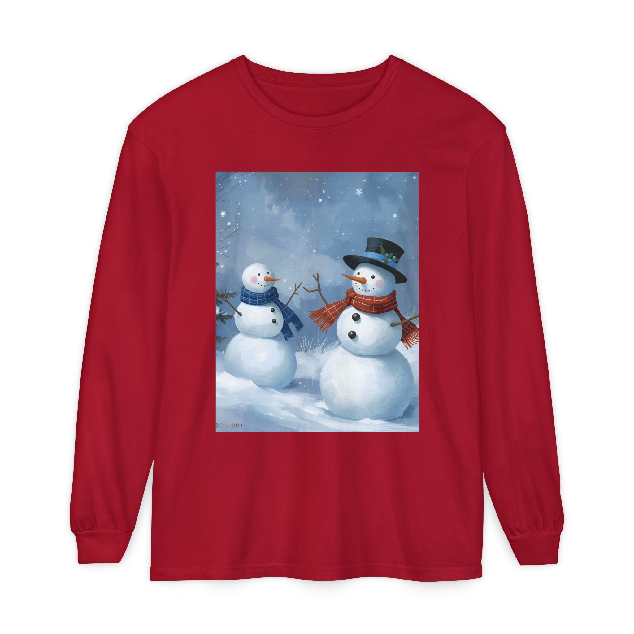 Christmas Snowman Family Unisex Garment-dyed Long Sleeve T-Shirt