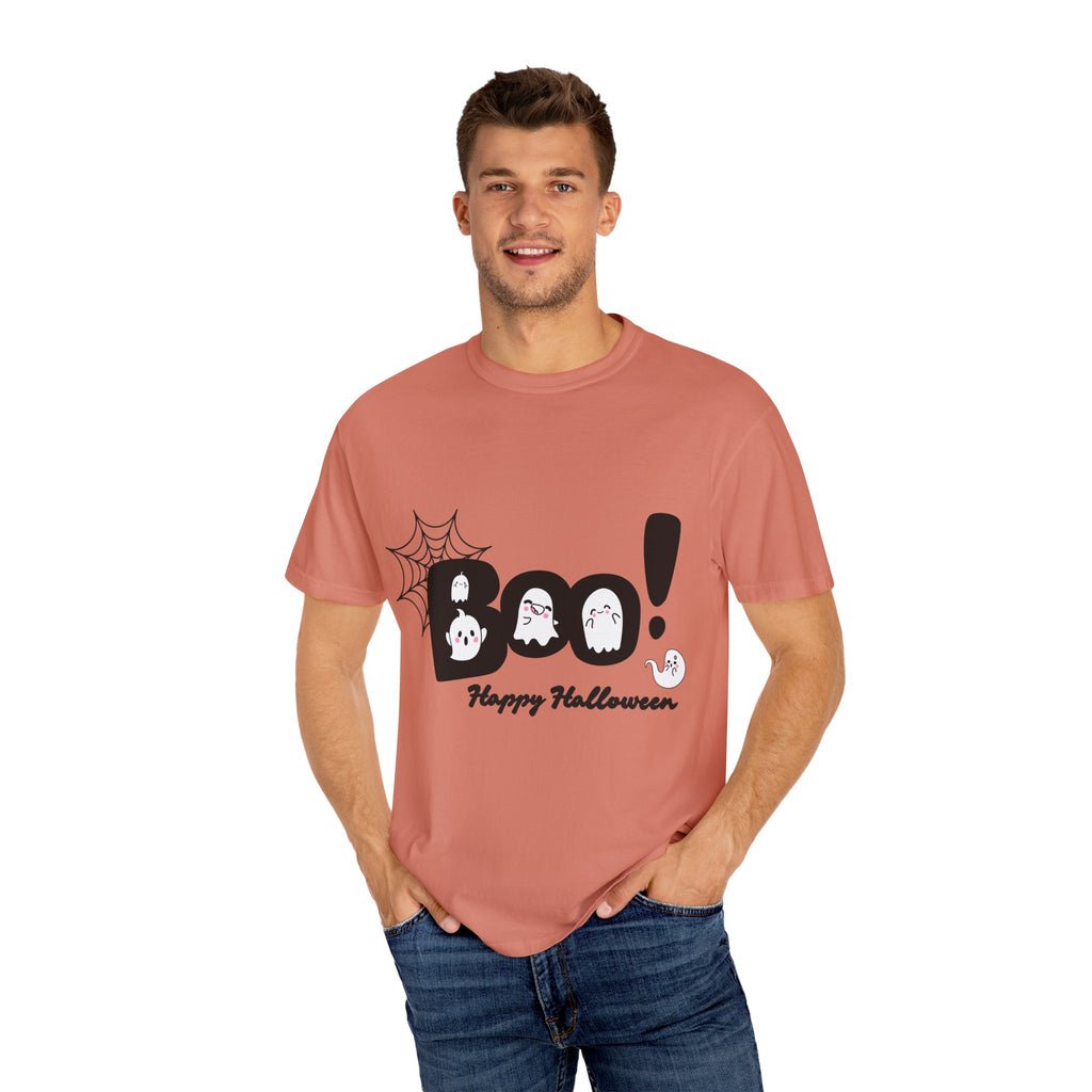 Halloween Boo T-Shirt, Unisex Garment-Dyed Tee, Spooky Costume, Fall Apparel, Trick or Treat Shirt, Ghost Print Top